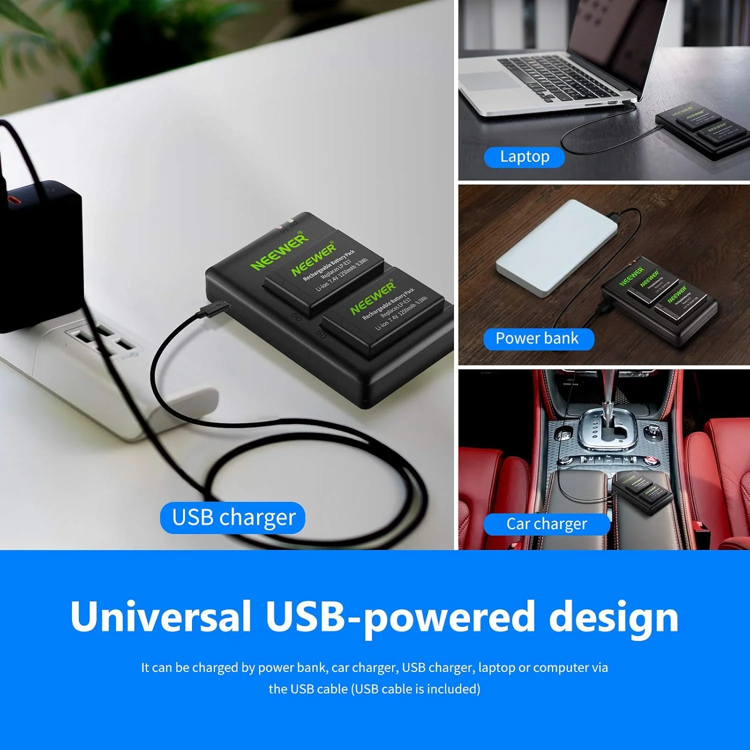 بسته 2 عددی باتری جایگزین LP-E17 نیور و شارژر USB دوگانه برای دوربین های Canon EOS R8, R10, R50, RP, 77D, 750D, 760D, 800D, 8000D, M6 II, M6, M5, M3, Rebel SL2, SL3, T6i, T6s, T7i, T8i بسته 2 عددی باتری جایگزین LP-E17 نیور و شارژر USB دوگانه برای دوربین های Canon EOS R8, R10, R50, RP, 77D, 750D, 760D, 800D, 8000D, M6 II, M6, M5, M3, Rebel SL2, SL3, T6i, T6s, T7i, T8i