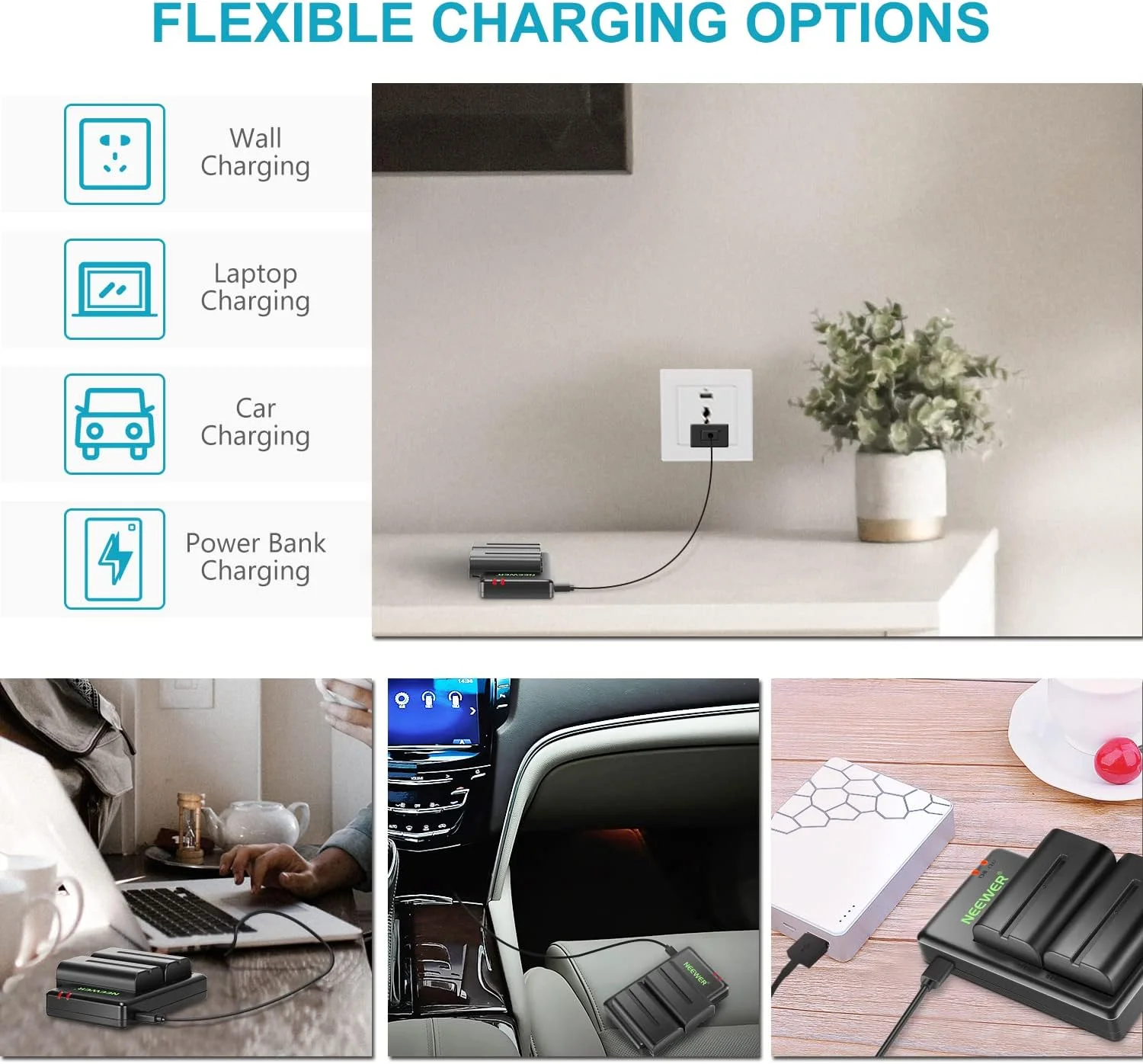 مجموعه شارژر باتری NEEWER NP F550، سازگار با Sony NP F970 F750 F770 F960 F550 F530 F330 F570 CCD SC55 TR516 TR716 TR818 TR910 TR917 نور LED/مانیتور اسلایدر دوربین NEEWER (2 عدد در یک بسته، مشکی)