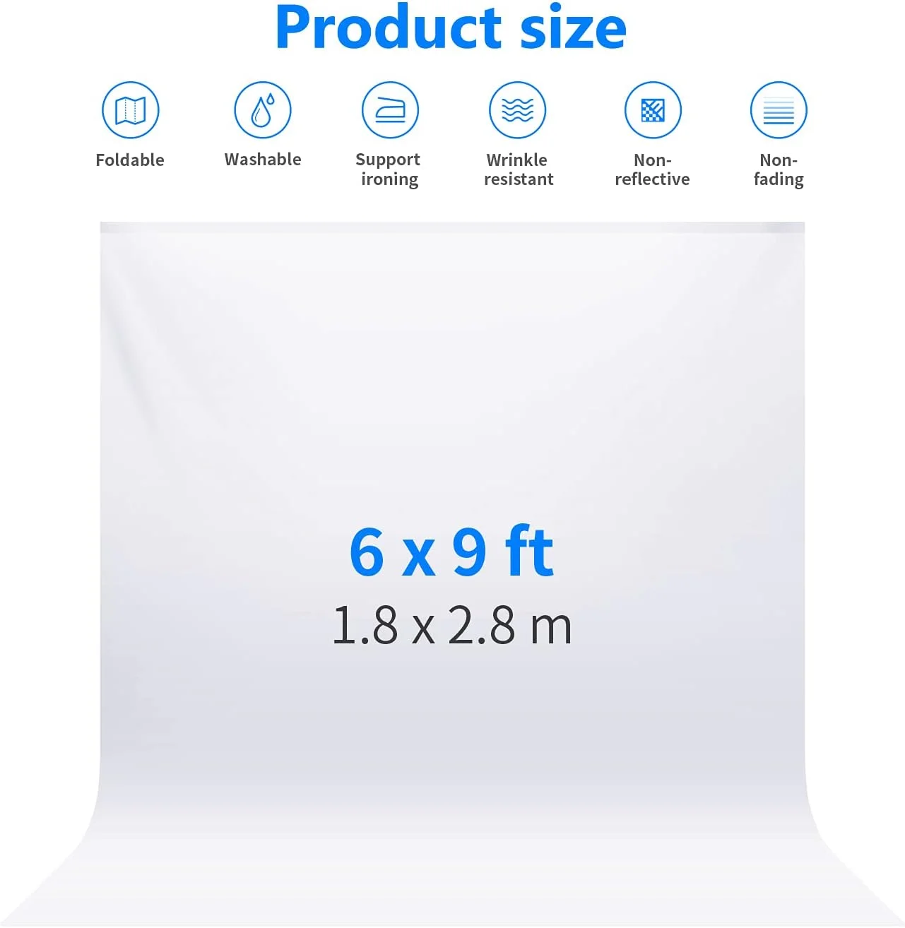 پس زمینه تاشو استودیویی نئور، 1.8x2.8 متر، از جنس موسلین خالص برای عکاسی، فیلمبرداری و تلویزیون (فقط پس زمینه) - سفید