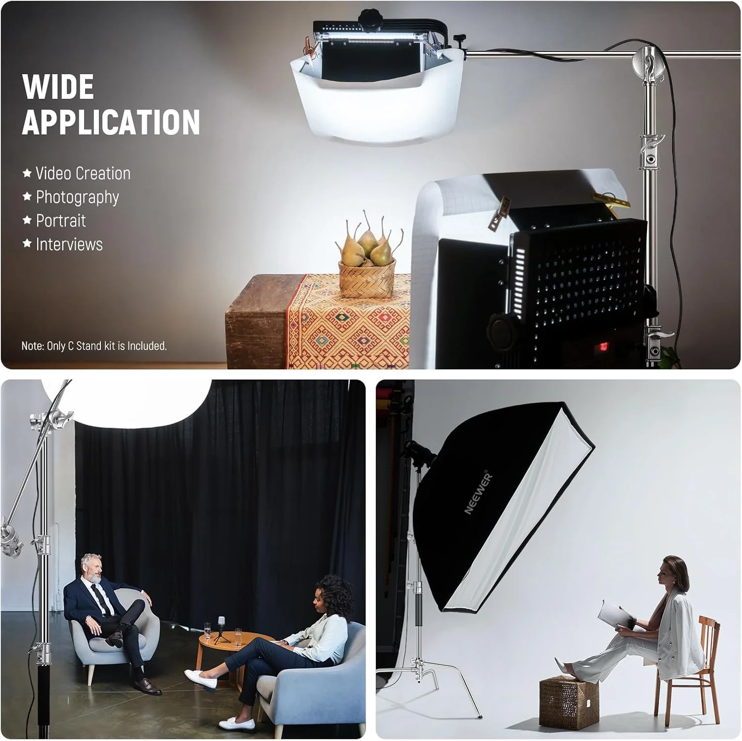 پایه نور استودیویی سنگین NEEWER Pro 100% استیل ضد زنگ با بازوی بوم، حداکثر ارتفاع 172 سانتی متر، پایه نور عکاسی با بازوی نگهدارنده 83 سانتی متری، 2 عدد سر گیره برای نور تک استودیویی، سافت باکس، رفلکتور، SC172