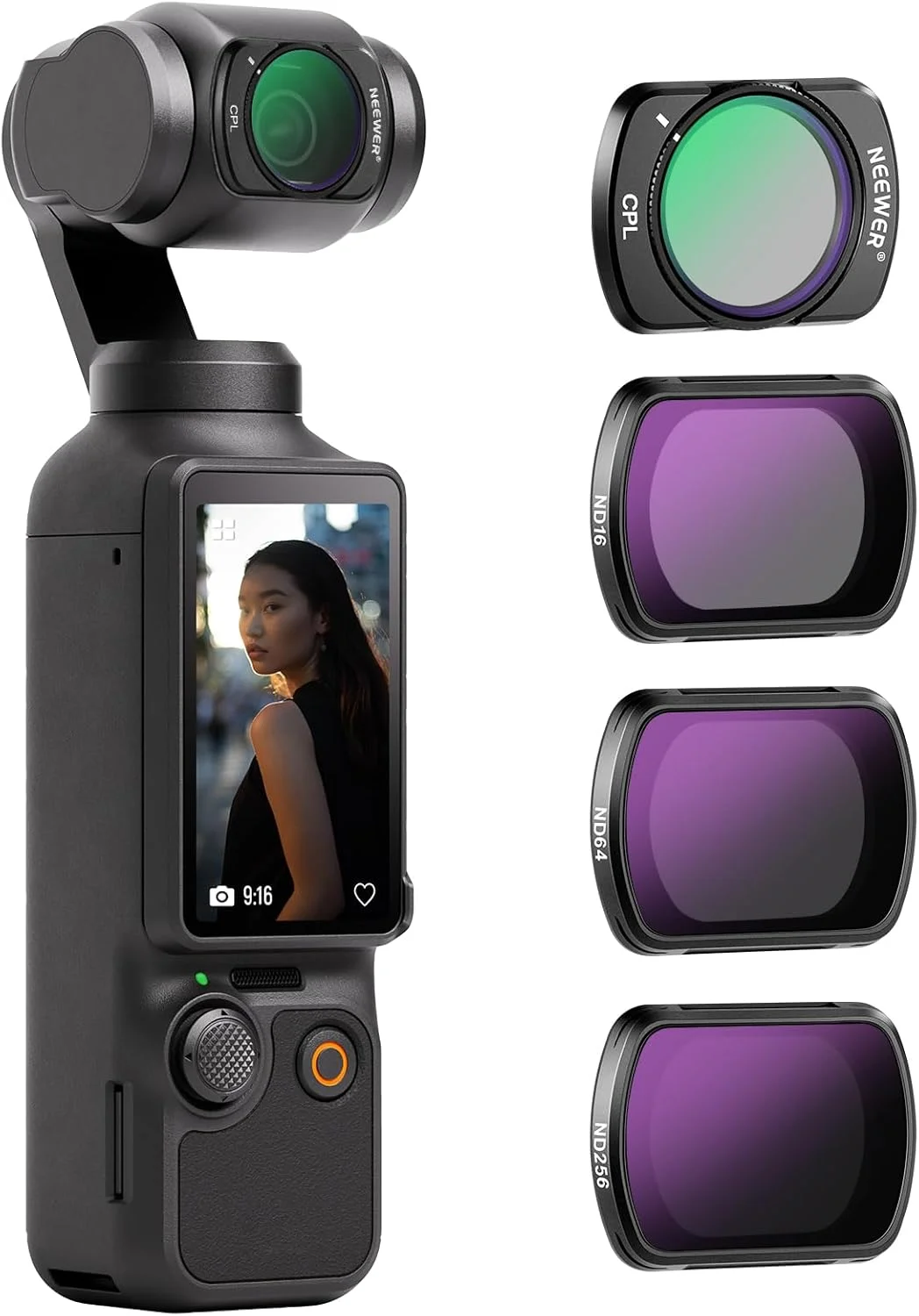 کیت فیلتر NEEWER HD CPL ND16 ND64 ND256 سازگار با لوازم جانبی DJI OSMO Pocket 3 Creator Combo، فیلتر پلاریزه تراکم خنثی دوربین اکشن مغناطیسی، شیشه اپتیکال با قاب آلومینیومی