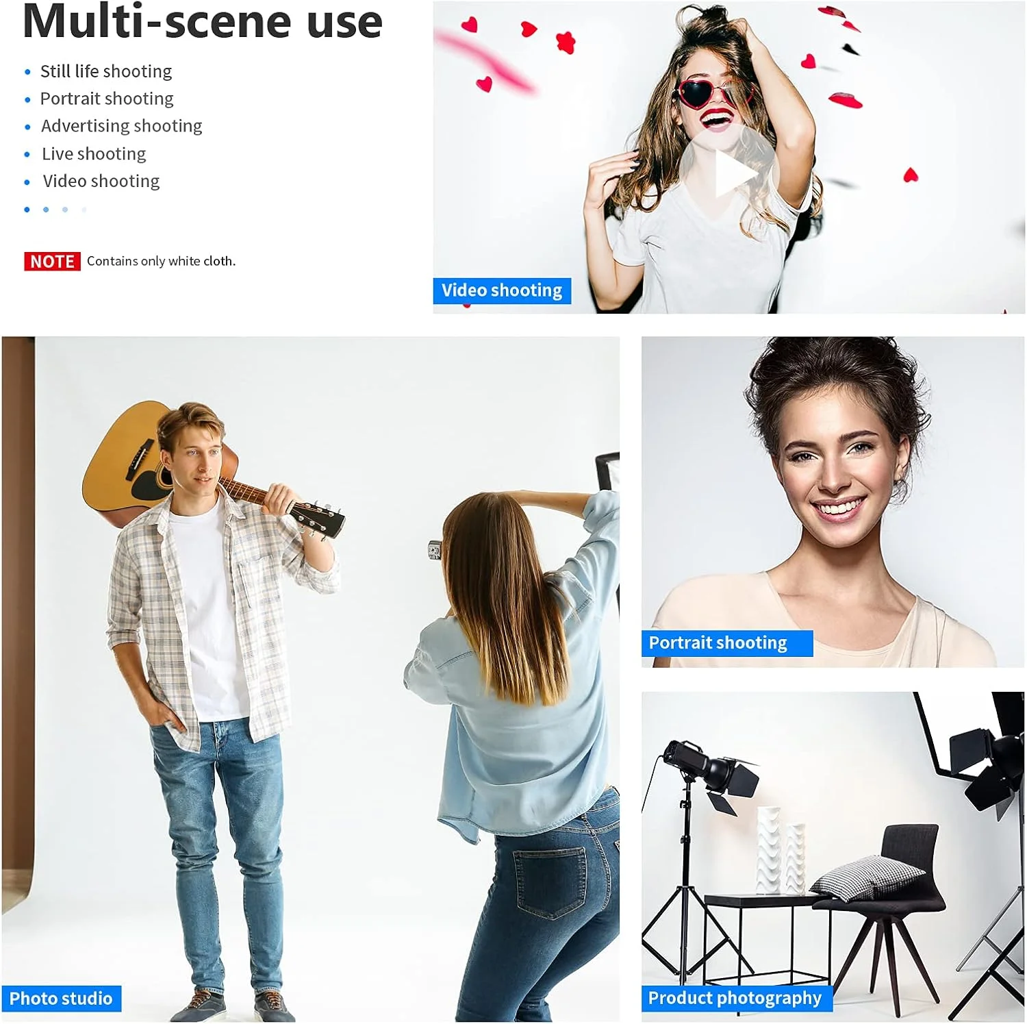 پس زمینه تاشو استودیویی نئور، 1.8x2.8 متر، از جنس موسلین خالص برای عکاسی، فیلمبرداری و تلویزیون (فقط پس زمینه) - سفید