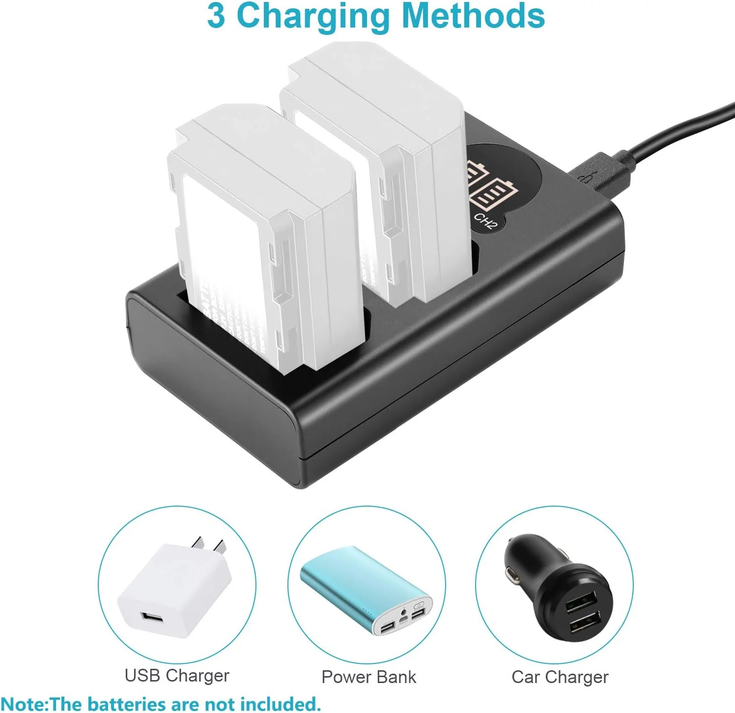 شارژر دوگانه USB نیور برای باتری سونی NP-FZ100، سازگار با دوربین های سونی ZV-E1, FX3, FX30, A1, A9 II, A7R V, A7S III, A7 IV, A6600, A7C، طراحی شده با صفحه نمایش LCD، گزینه های شارژ متنوع