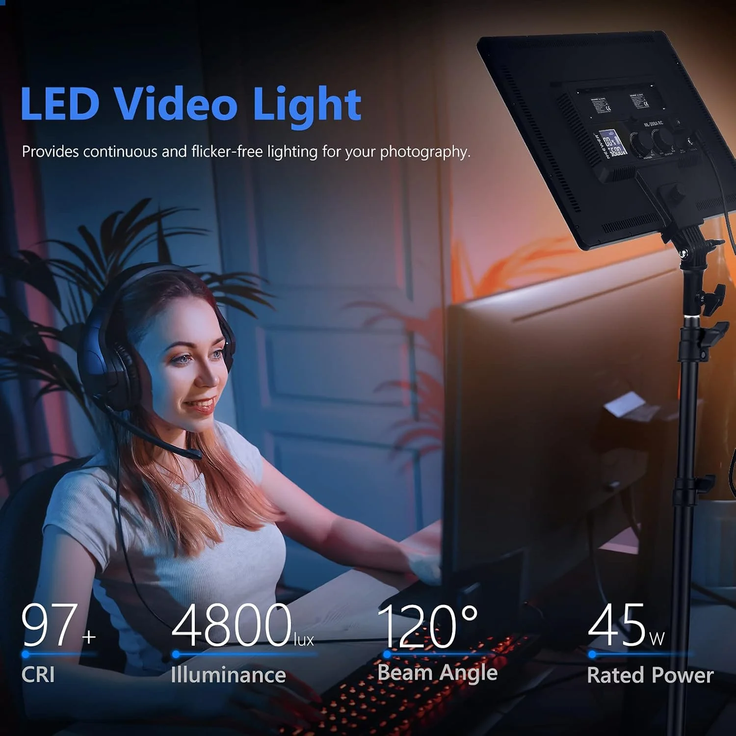 نورپردازی ویدئویی ال ای دی 90 وات Neewer با کیت کنترل از راه دور بی سیم 2.4G: 2 عدد پنل ال ای دی 18 اینچی با قابلیت تنظیم نور دو رنگ + پایه نور، 3200K-5600K 45W 4800LM CRI97+ نور برای عکاسی، فیلمبرداری، پخش زنده، یوتیوب