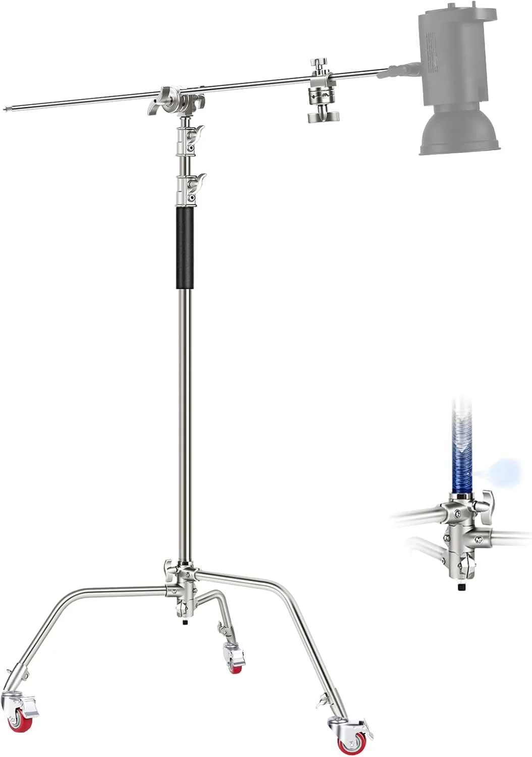 پایه نور سنگین نیور، سه پایه عکاسی فلزی قابل تنظیم 3.4 متری با بازوی بوم دارای بالشتک فنری داخلی و پیچ 1/4 اینچی برای نور LED استودیویی، دوربین DSLR، حداکثر بار: 10 کیلوگرم، مشکی