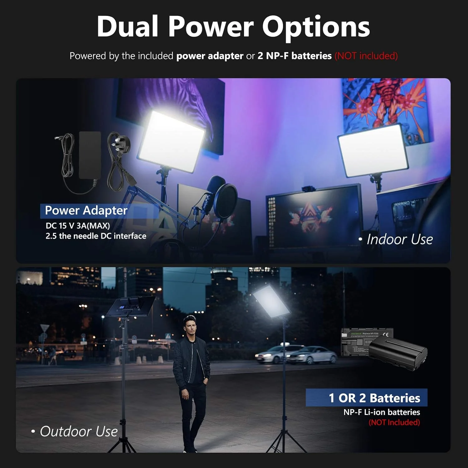 نورپردازی ویدئویی ال ای دی 90 وات Neewer با کیت کنترل از راه دور بی سیم 2.4G: 2 عدد پنل ال ای دی 18 اینچی با قابلیت تنظیم نور دو رنگ + پایه نور، 3200K-5600K 45W 4800LM CRI97+ نور برای عکاسی، فیلمبرداری، پخش زنده، یوتیوب