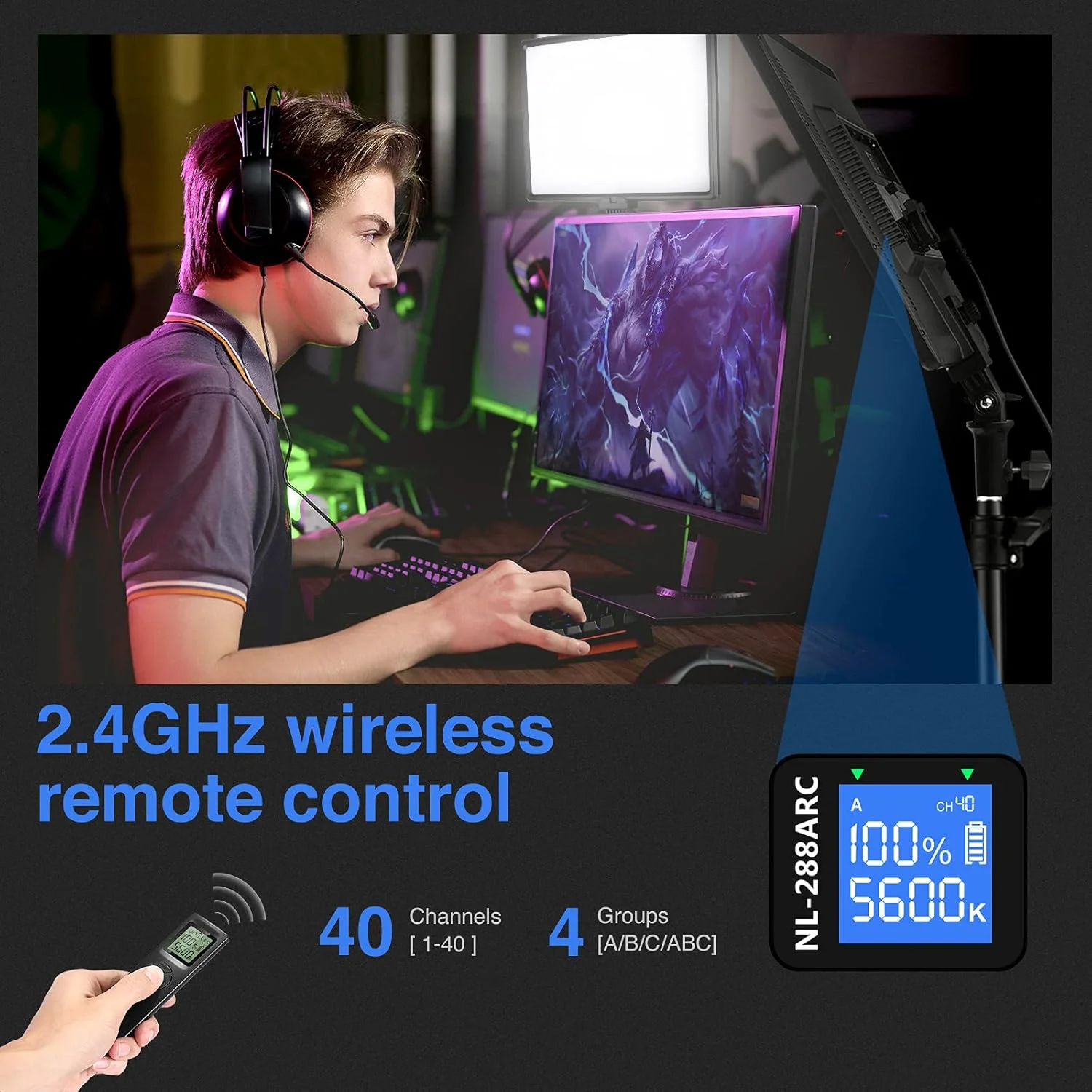 نورپردازی ویدئویی ال ای دی 90 وات Neewer با کیت کنترل از راه دور بی سیم 2.4G: 2 عدد پنل ال ای دی 18 اینچی با قابلیت تنظیم نور دو رنگ + پایه نور، 3200K-5600K 45W 4800LM CRI97+ نور برای عکاسی، فیلمبرداری، پخش زنده، یوتیوب