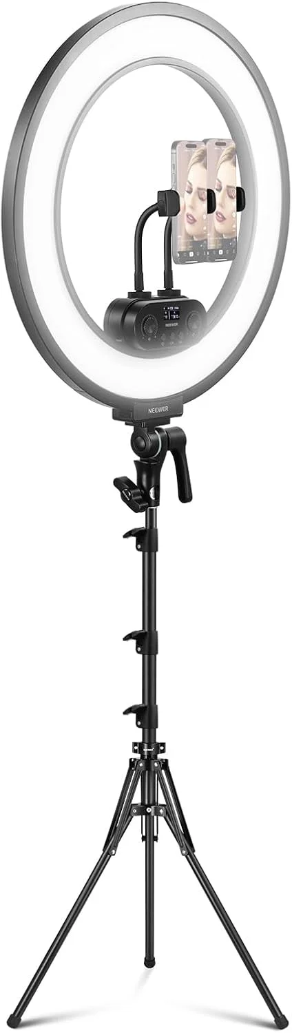 کیت نور حلقه ای لبه روشن 18 اینچی NEEWER 45 وات 3300 لوکس 2900K-7000K 12 صحنه با برنامه 2.4G کنترل PC Mac کنترل از راه دور مغناطیسی جداشدنی کیف پایه برای آرایش TikTok Instagram پخش زنده، RL45B