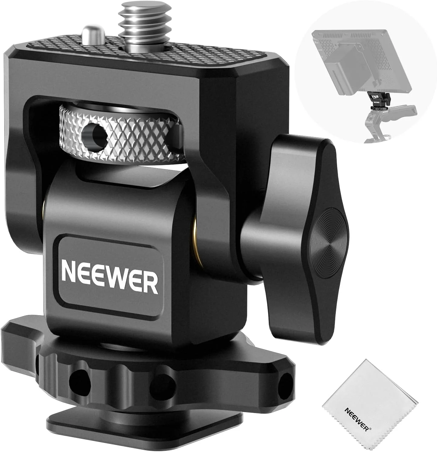 نگهدارنده مانیتور دوربین Neewer با پیچ ضد چرخش 1/4 اینچی سازگار با Atomos Ninja V، مانیتورهای 5 و 7 اینچی، چرخش 360 درجه و شیب 180 درجه با میرایی قابل تنظیم، MA006