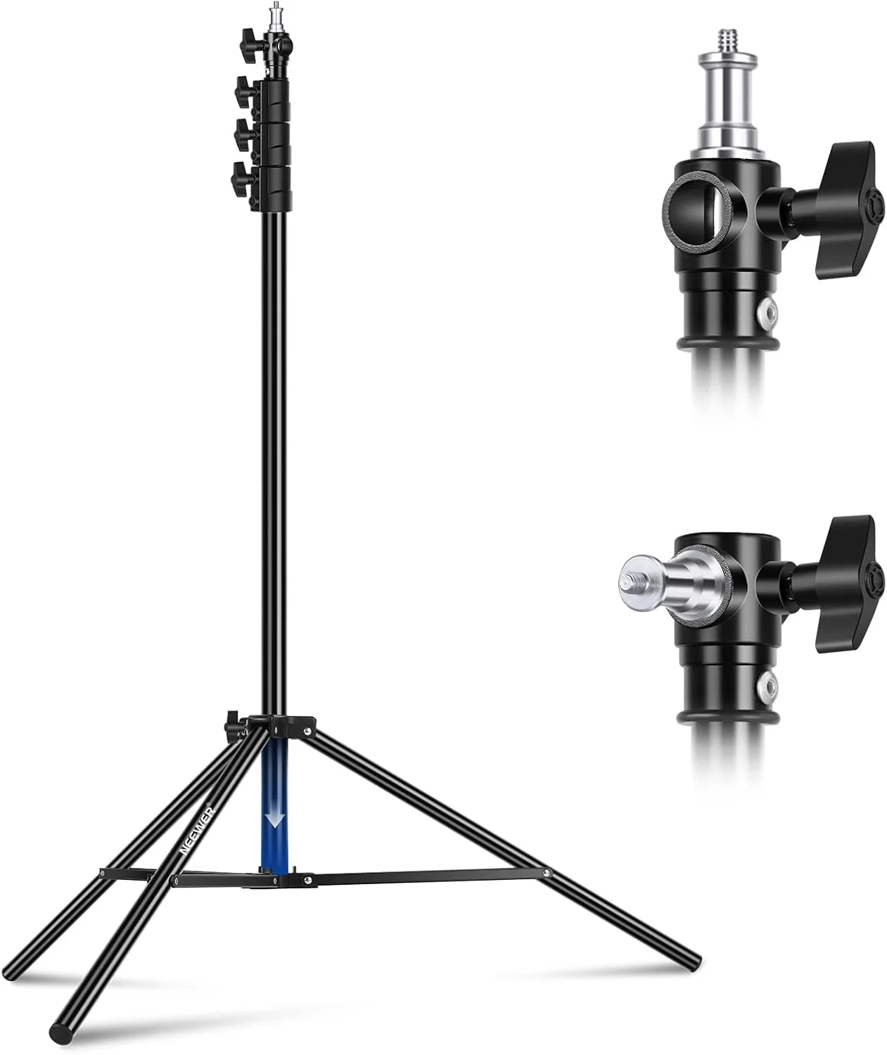 پایه نور بادی 3 متری نیور، سه پایه فلزی سنگین عکاسی با پیچ قابل برگشت 1/4 اینچ به 3/8 اینچ، رابط نصب 3 طرفه و دستگیره های قفل فلزی، حداکثر بار 2.5 کیلوگرم
