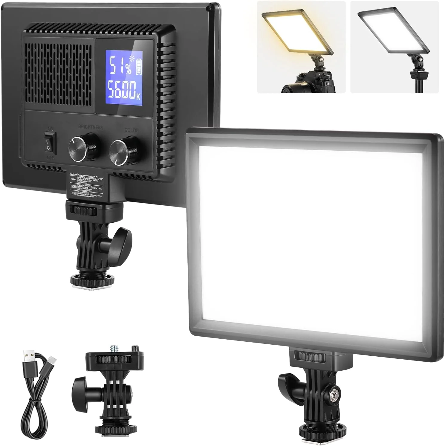 پنل نور LED ویدئویی 9 اینچی Neewer، نورپردازی نرم و قابل تنظیم برای دوربین DSLR، باتری قابل شارژ 4000 میلی آمپر ساعتی، پورت های USB Type C، 3200K~5600K CRI95+ 600Lux برای عکاسی، ضبط ویدئو و پخش زنده، مدل NL-116AI