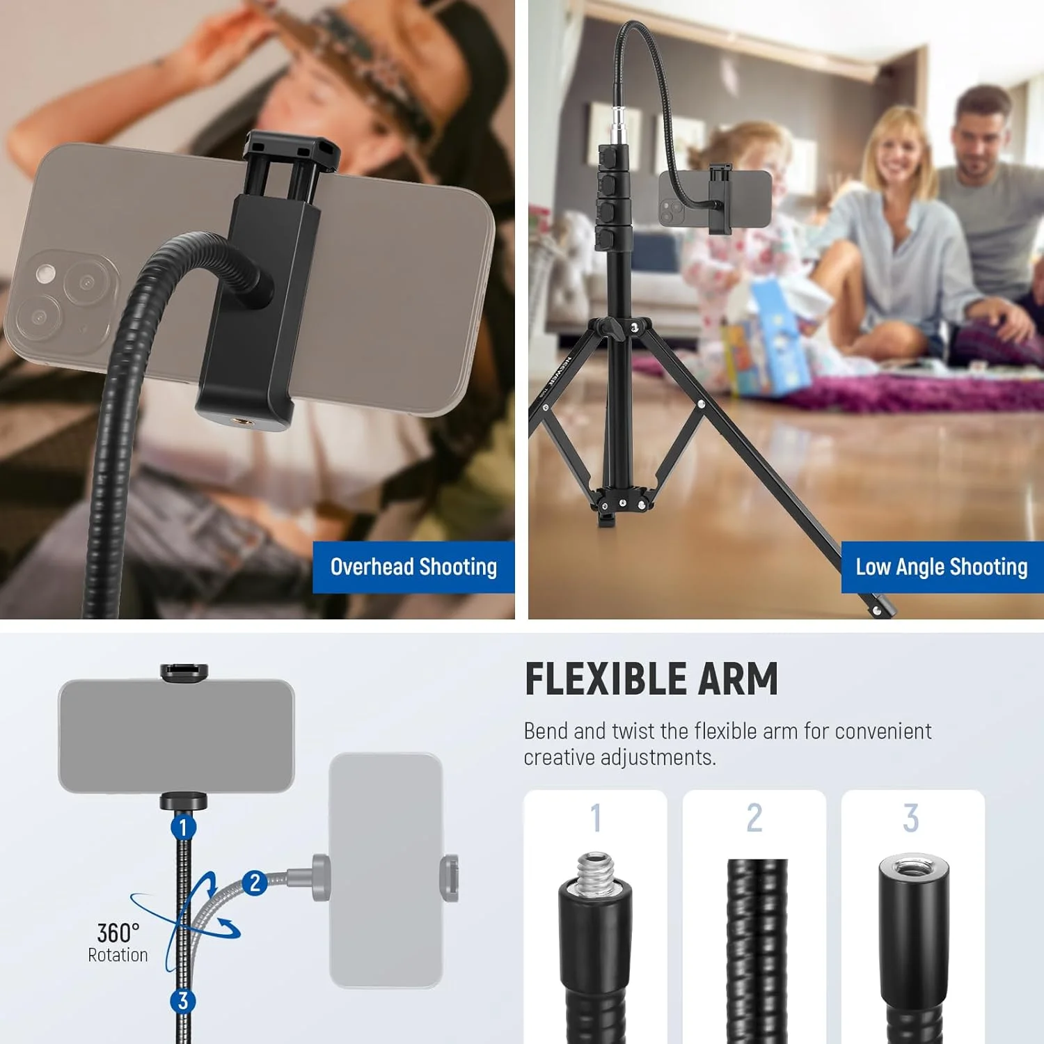 سه پایه گوشی 71 اینچی NEEWER با پایه های برگشت پذیر، بازوی انعطاف پذیر، سر توپی 360 درجه، نگهدارنده گوشی و کنترل از راه دور، پایه دوربین قابل حمل سازگار با آیفون 15 پرو مکس برای فیلمبرداری، TS06 سه پایه گوشی 71 اینچی NEEWER با پایه های برگشت پذیر، بازوی انعطاف پذیر، سر توپی 360 درجه، نگهدارنده گوشی و کنترل از راه دور، پایه دوربین قابل حمل سازگار با آیفون 15 پرو مکس برای فیلمبرداری، TS06