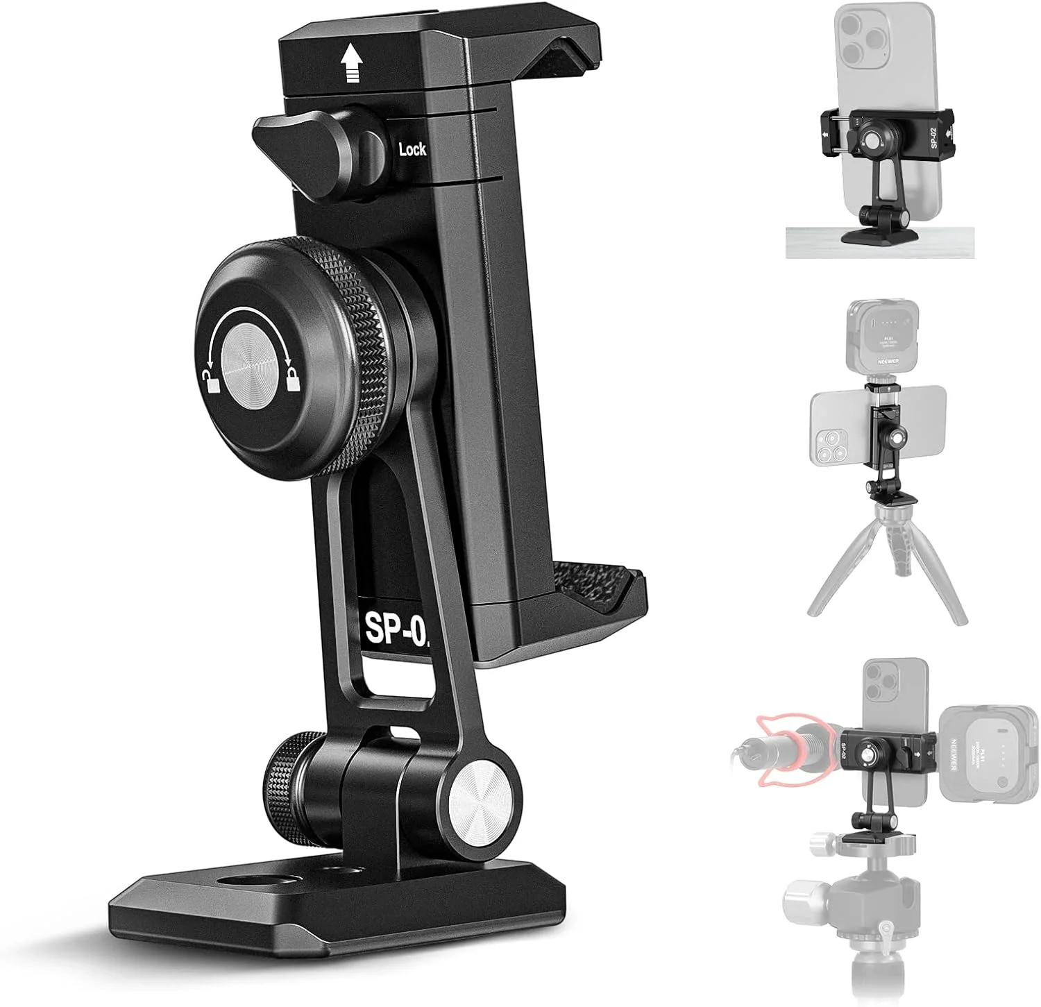 آداپتور نگهدارنده گوشی فلزی NEEWER با پایه QR Arca، کفشک سرد، چرخش 360 درجه و شیب 180 درجه، سازگار با آیفون 15 پرو مکس و گلکسی S24