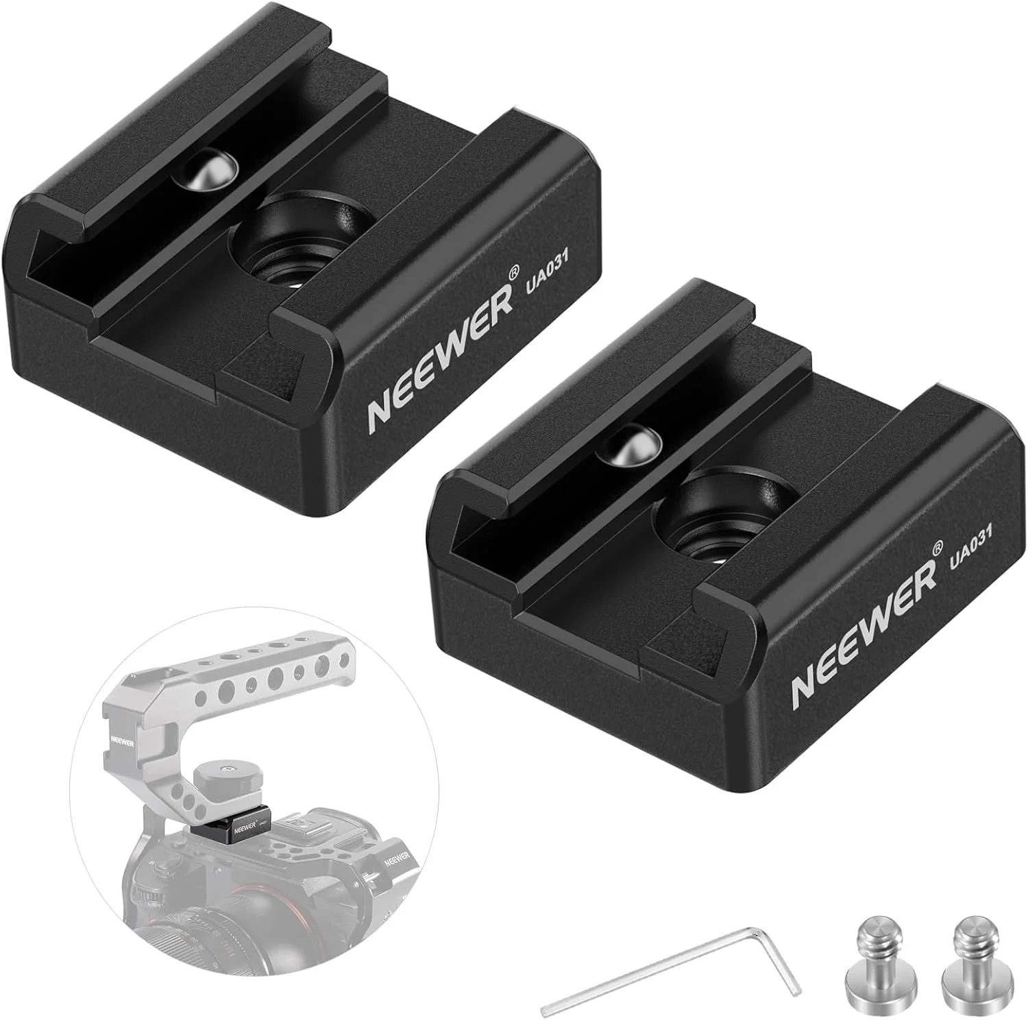 NEEWER بسته 2 عددی آداپتور نصب کفشک سرد با پیچ 1/4 اینچی برای فلاش LED مانیتور میکروفون، نگهدارنده کفشک آلومینیومی با پین ضد پیچش، پد ضد لغزش، سازگار با قفس SmallRig