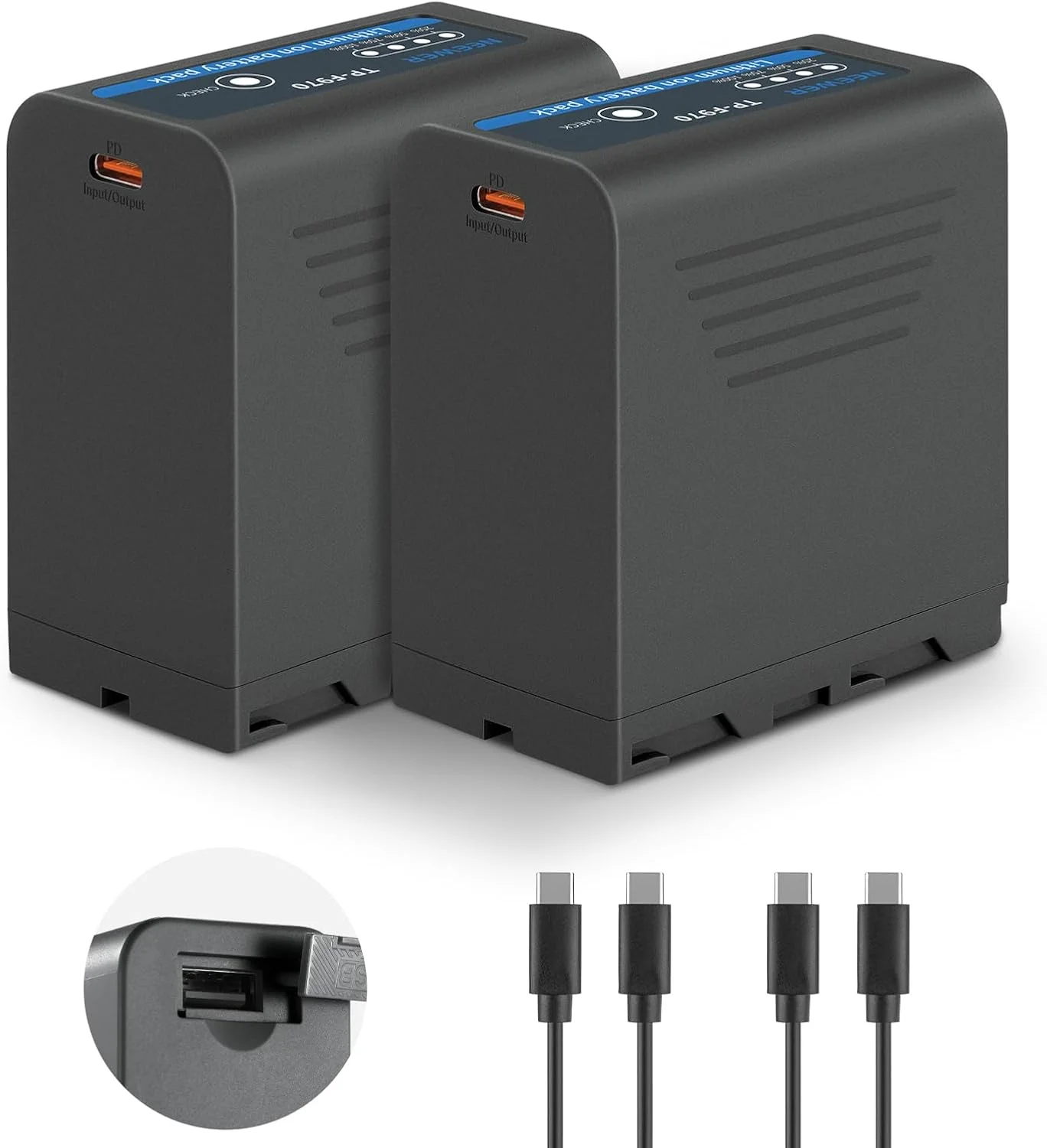 دو عدد باتری جایگزین NEEWER Basics NP-F970 با ظرفیت 7800mAh، سازگار با Sony NP-F550 750 950 970 FX3 FX30 A7 Canon R5 Nikon Z8 دوربین فیلمبرداری نور LED مانیتور، شارژ سریع 20W Type C PD، TP-F970