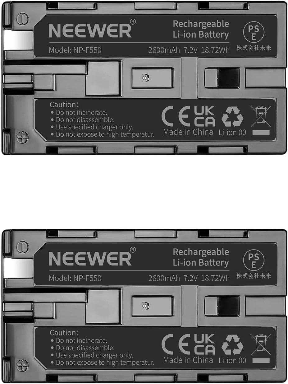 باتری جایگزین Neewer® (دو عددی) 2600mAh Sony NP-F550/570/530 برای دوربین های فیلمبرداری سونی، Neewer Nanguang CN-160، CN-216، سری CN-126 و سایر چراغ های LED روی دوربین که از NP-F550 استفاده می کنند