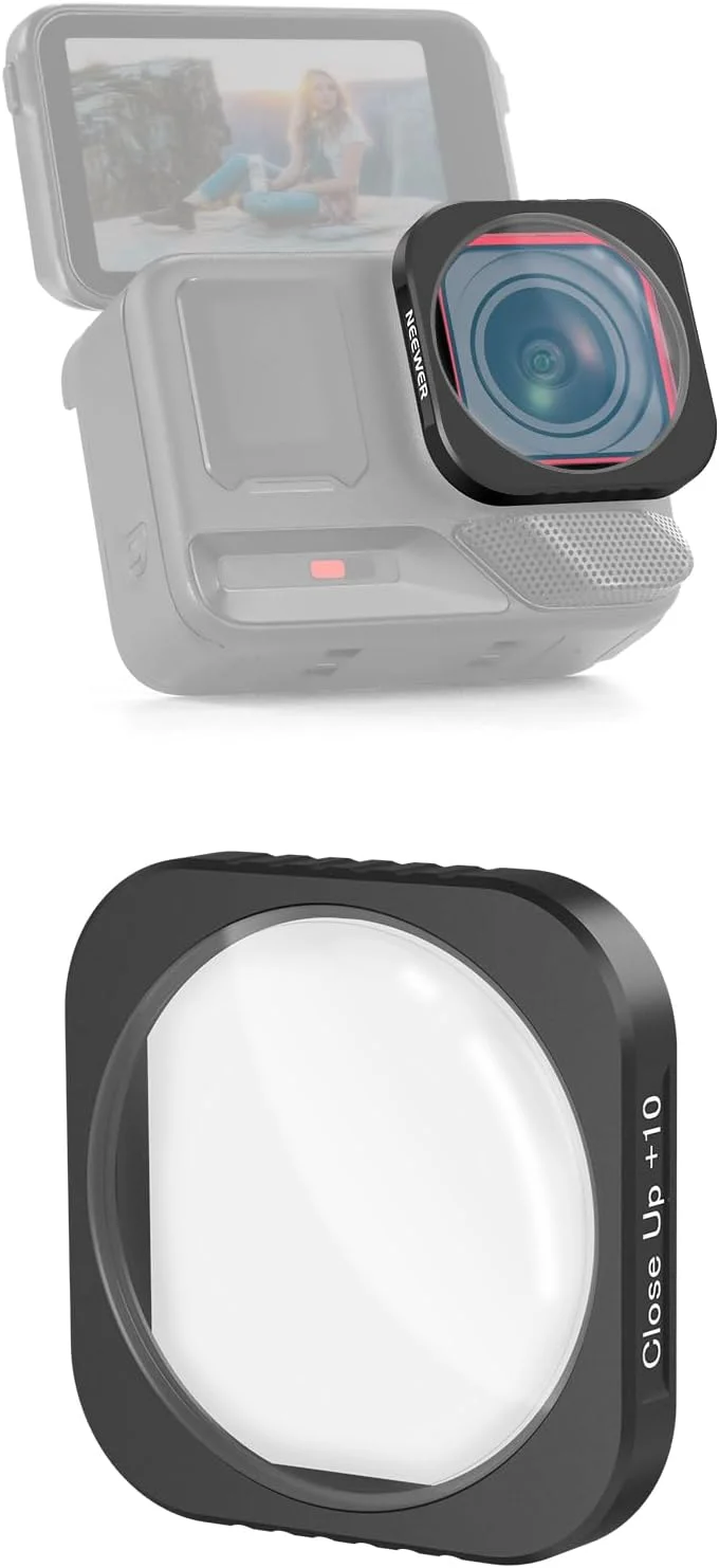 لنز ماکرو 10X نیوور سازگار با Insta360 Ace Pro/Ace Pro 2، لنز بزرگنمایی دوربین اکشن برای عکاسی ماکرو از نمای نزدیک، فاصله کانونی: 7-10 سانتی متر، غیر ضد آب، LS-C40