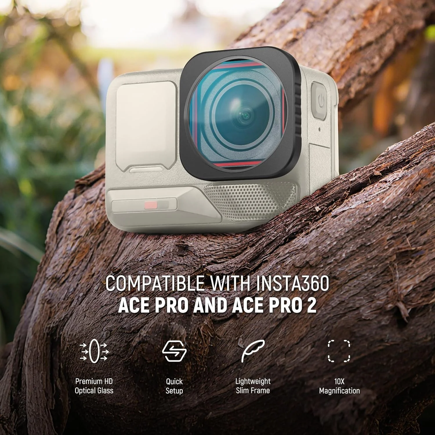 لنز ماکرو 10X نیوور سازگار با Insta360 Ace Pro/Ace Pro 2، لنز بزرگنمایی دوربین اکشن برای عکاسی ماکرو از نمای نزدیک، فاصله کانونی: 7-10 سانتی متر، غیر ضد آب، LS-C40