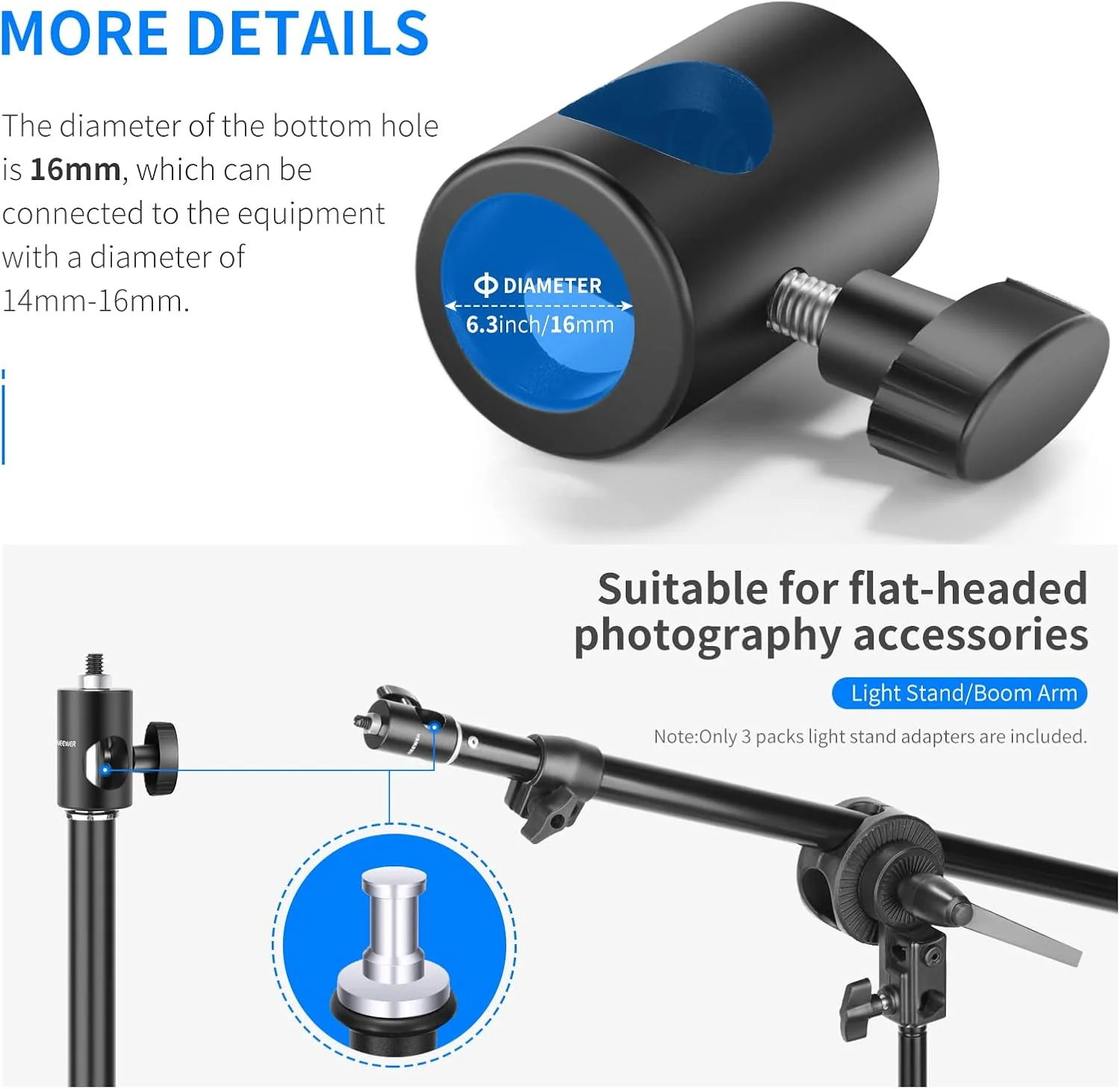تبدیل سریع نورپردازی Neewer با پیچ 1/4 اینچی، بسته 2 عددی، آداپتور چند منظوره پایه نور - مناسب برای پایه مانیتور استودیویی، پایه دوربین، پایه نور عکاسی استودیویی - ST12