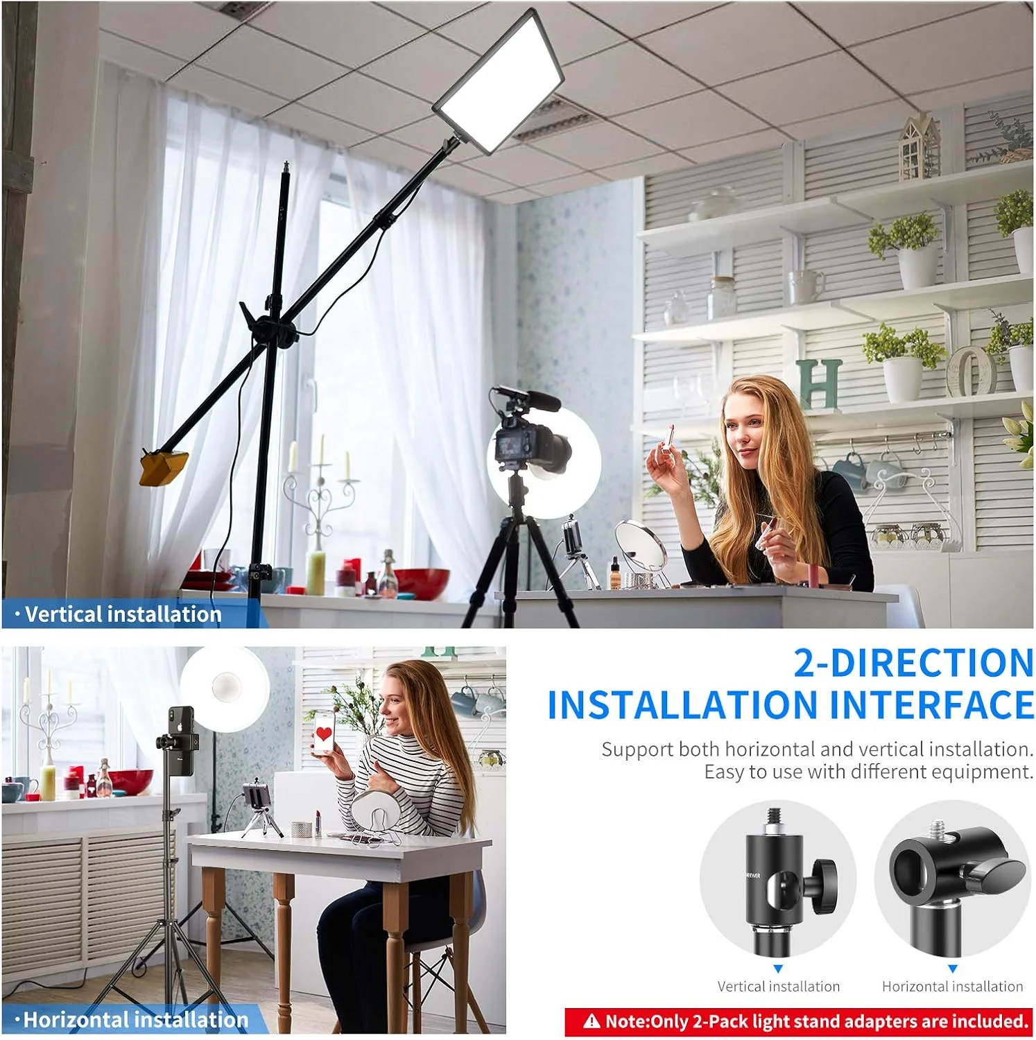 تبدیل سریع نورپردازی Neewer با پیچ 1/4 اینچی، بسته 2 عددی، آداپتور چند منظوره پایه نور - مناسب برای پایه مانیتور استودیویی، پایه دوربین، پایه نور عکاسی استودیویی - ST12