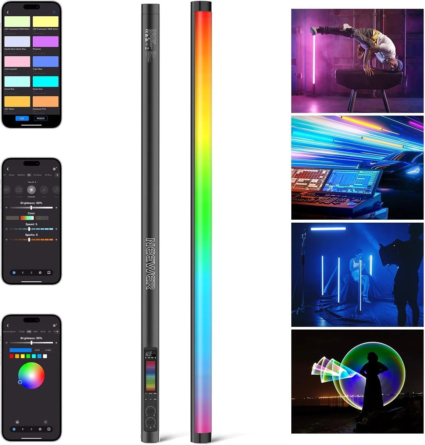 نورپردازی ویدئویی تیوب RGB مدل NEEWER TL60، چراغ ویدئویی LED قابل حمل RGBWW برای عکاسی، میله نور با کنترل برنامه 2.4G/DMX، 7 افکت پیکسلی، 18 صحنه، 2500K-10000K TLCI98+، باتری 3000mAh