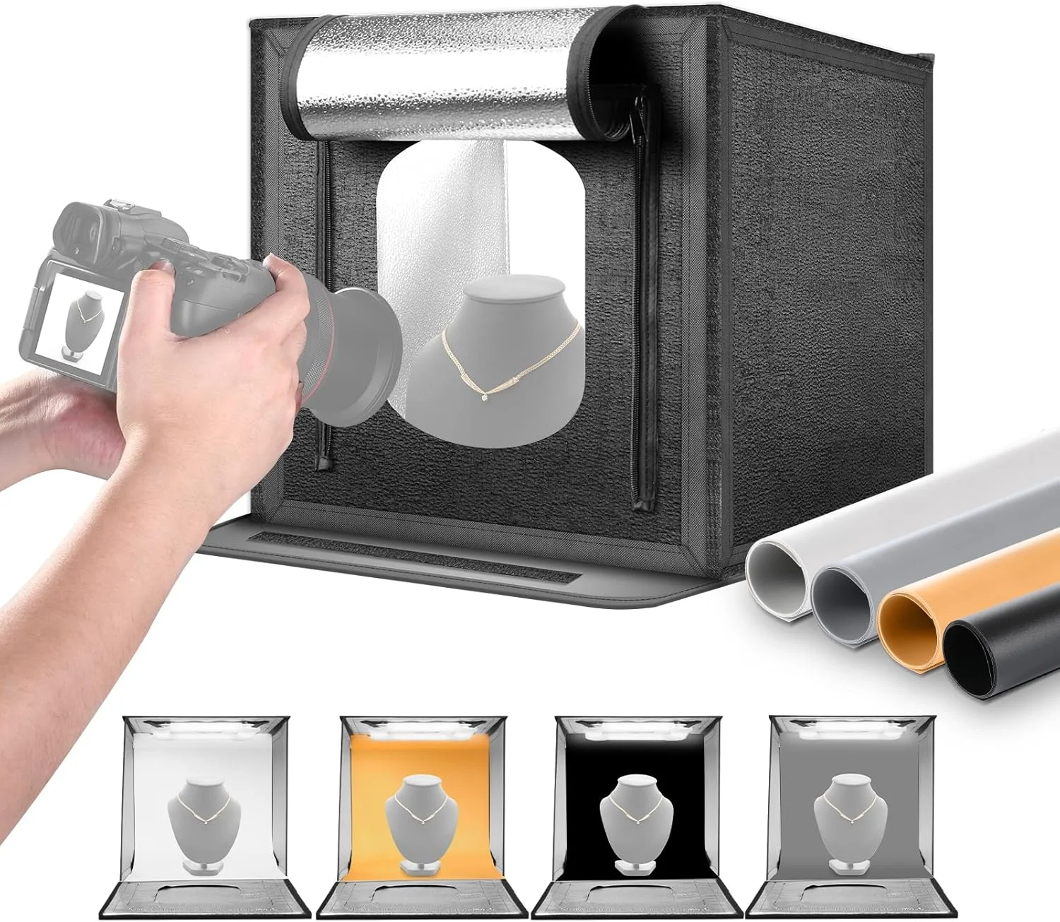 جعبه نور استودیویی ارتقا یافته 40 واتی NEEWER، 16"x16"، جعبه نور تاشو قابل حمل عکاسی، 4 پس زمینه، 5600K 144 LED، چادر عکاسی با قابلیت تنظیم نور برای جواهرات و لوازم الکترونیکی، LP40