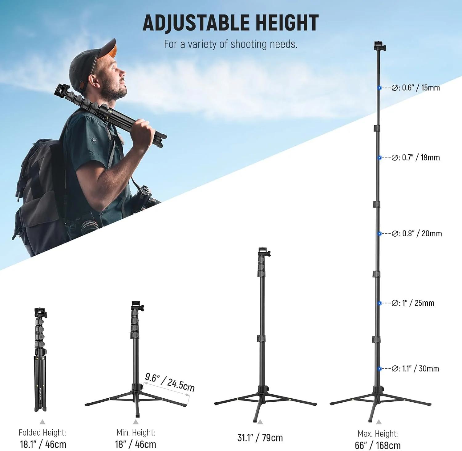 سه پایه تلفن همراه و دوربین نیوئر مدل BASIC به همراه ریموت کنترل و نگهدارنده تلفن، پایه سلفی فلزی 167 سانتی متری مناسب سفر و ولاگ، پایه نگهدارنده قابل حمل تلفن همراه برای ضبط فیلم، مدل TS03