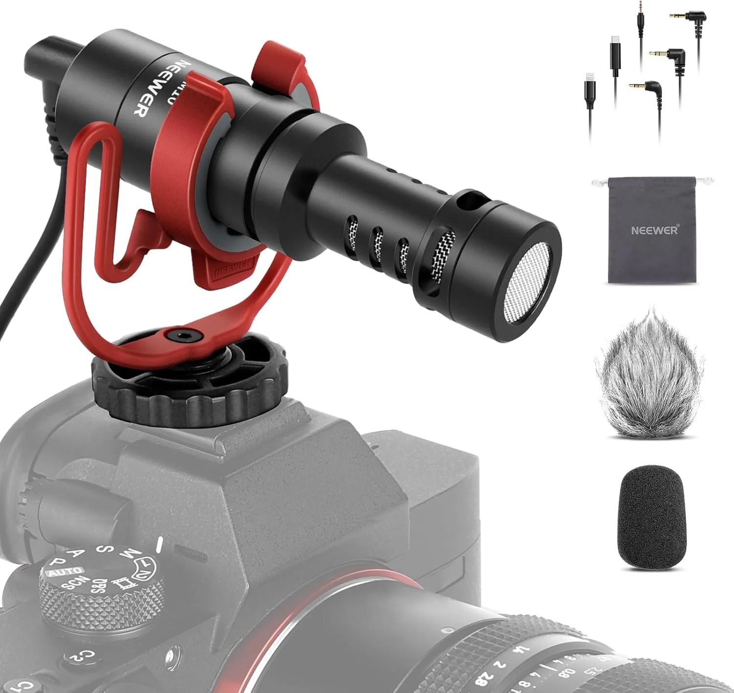 میکروفون ولاگ NEEWER مدل Plug & Play، میکروفون مینی سوپرکاردیوئید 20-20 کیلوهرتز با کابل 3.5 میلی متری TRS، USB C OTG، لرزه گیر، بادگیر سازگار با آیفون 16 15 14 سامسونگ S24 تبلت اندروید مک دوربین، VM10