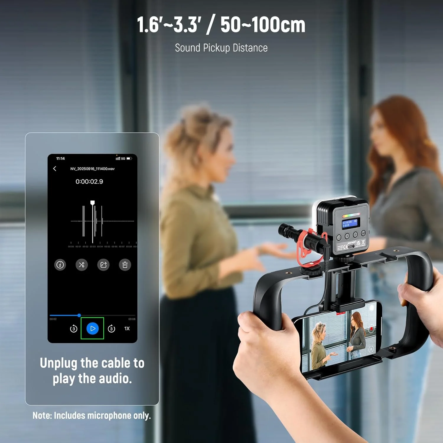 میکروفون ولاگ NEEWER مدل Plug & Play، میکروفون مینی سوپرکاردیوئید 20-20 کیلوهرتز با کابل 3.5 میلی متری TRS، USB C OTG، لرزه گیر، بادگیر سازگار با آیفون 16 15 14 سامسونگ S24 تبلت اندروید مک دوربین، VM10