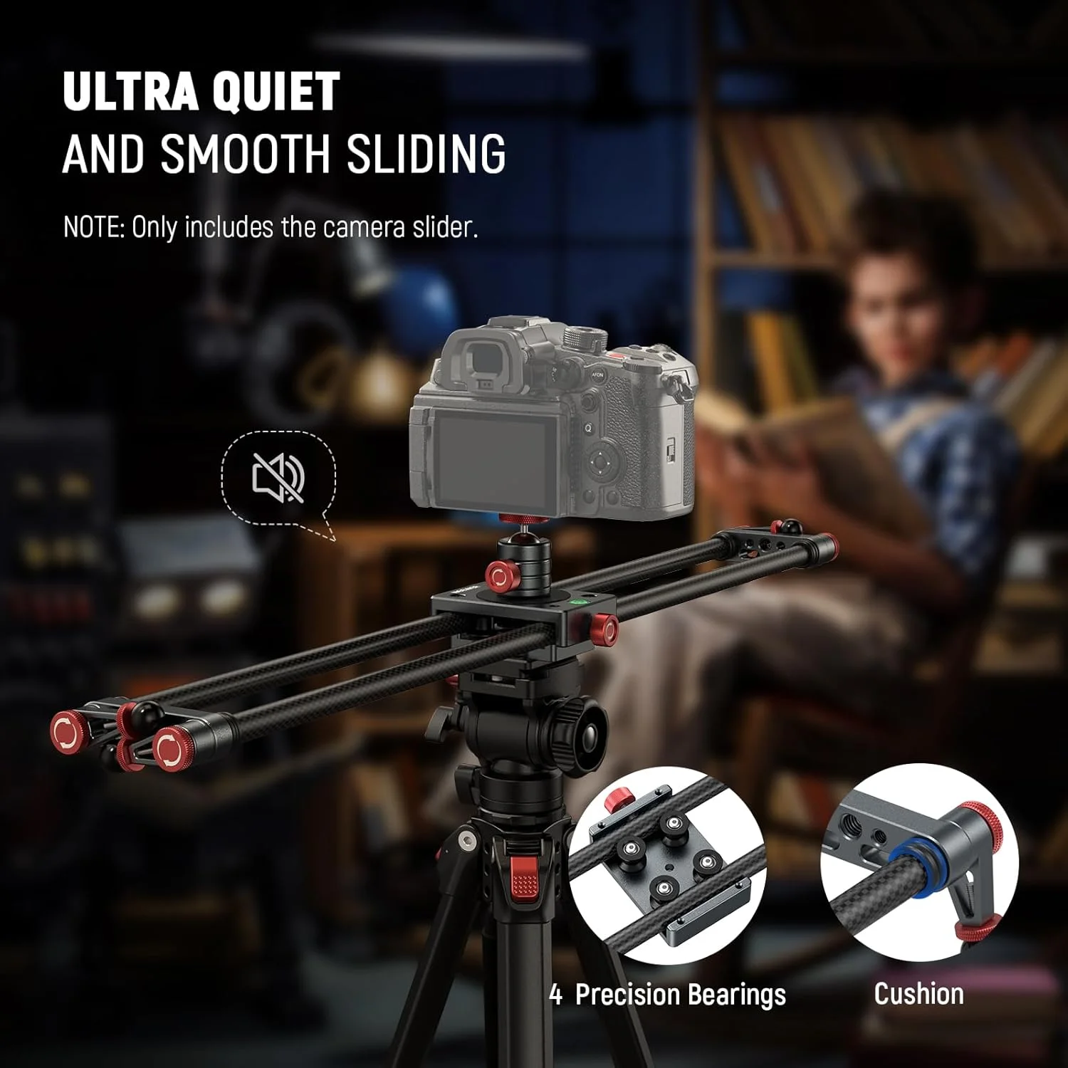 لغزنده دوربین فیبر کربنی NEEWER 60 سانتی‌متری با هد توپی 360 درجه، گیره تلفن، پایه دوربین اکشن، ریل دالی با 4 بلبرینگ و پایه‌های قابل تنظیم، سازگار با GoPro Insta360 iPhone Android، مدل CS2M