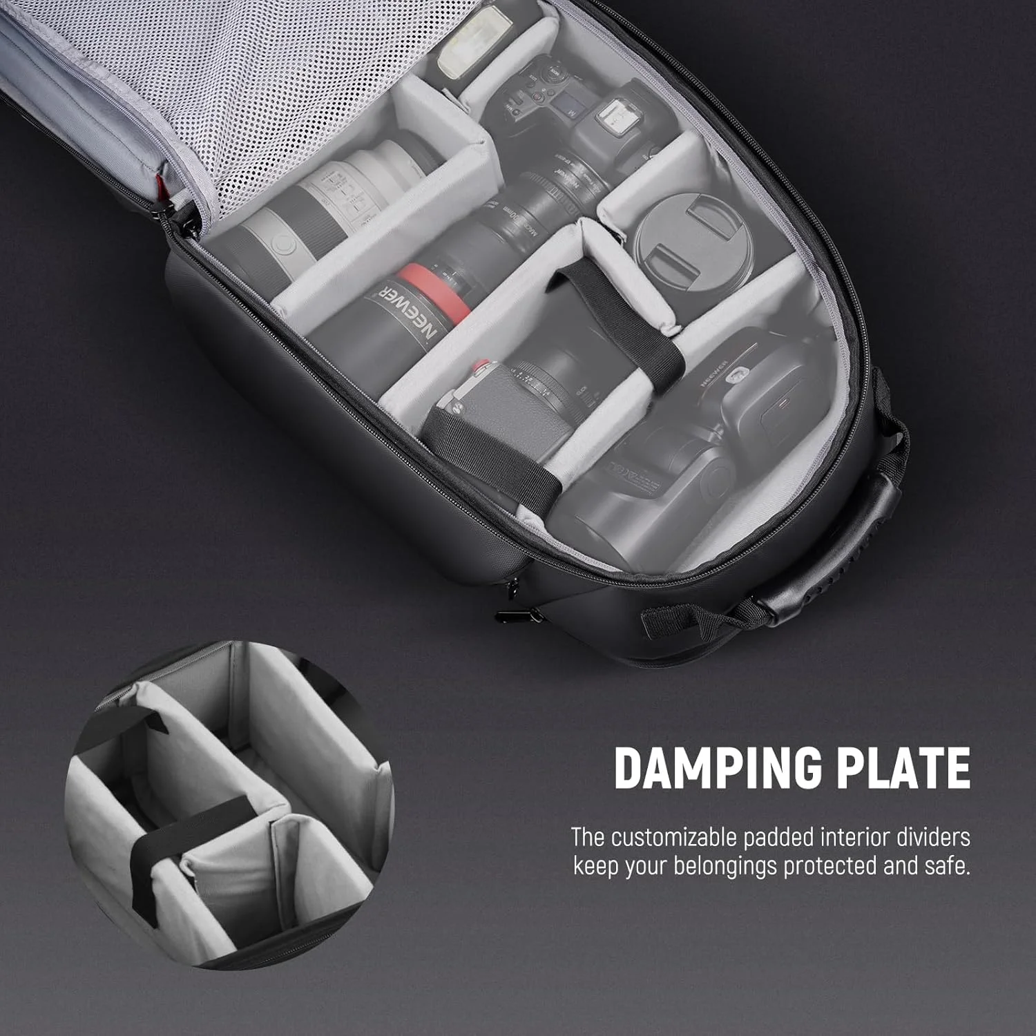 کیف دوربین عکاسی NEEWER BASICS، کوله پشتی دیجیتال ضد آب و ضد ضربه با محفظه بزرگ سازگار با لنزهای دوربین های DSLR بدون آینه سونی کانن نیکون و لوازم جانبی کوچک عکاسی، PB26 مشکی