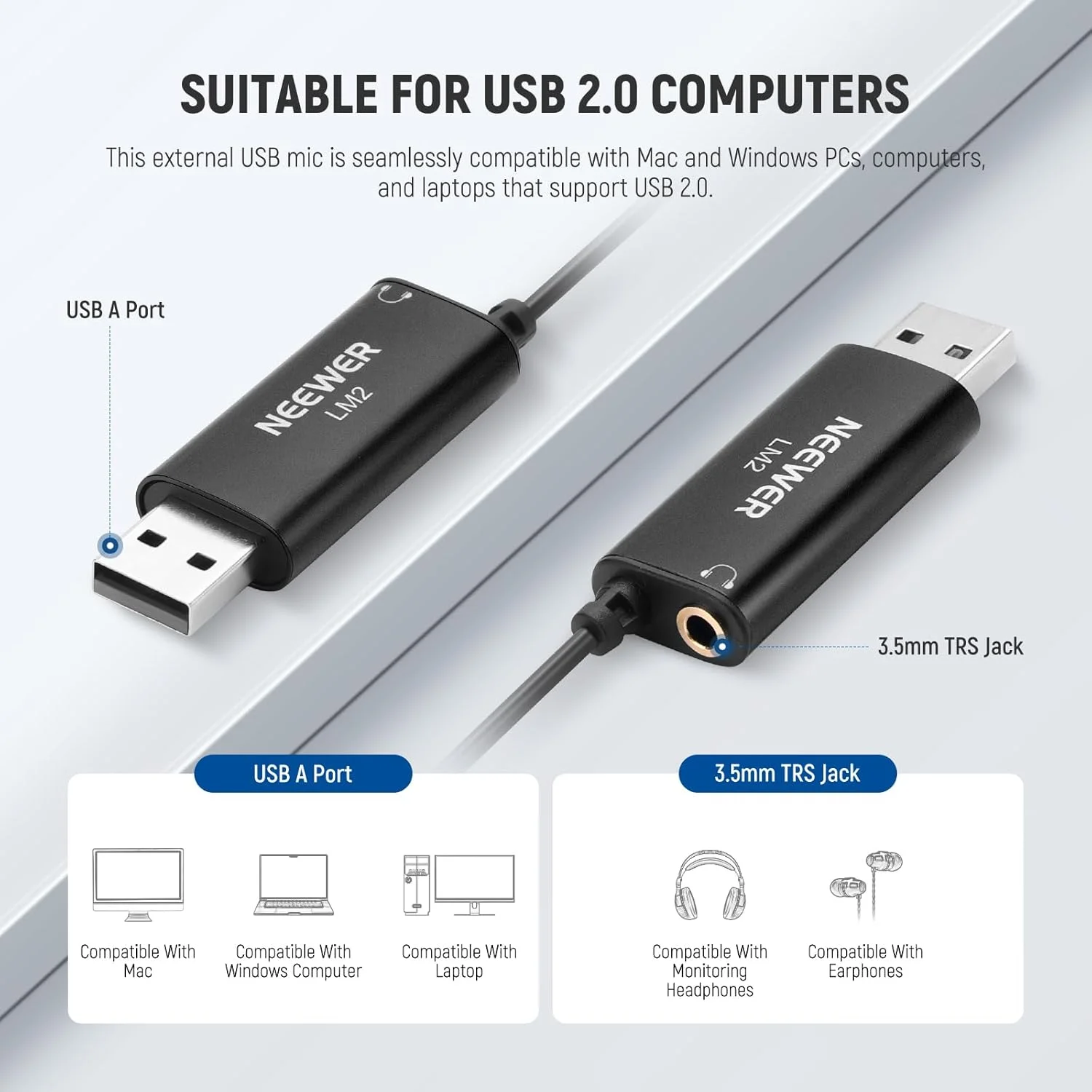 میکروفون یقه‌ای USB نیور، میکروفون لاوالیر گیره‌ای مینی همه جهته با قابلیت اتصال و پخش با جک هدفون مانیتورینگ 3.5 میلی‌متری برای USB 2.0 مک ویندوز PC لپ‌تاپ کامپیوتر یوتیوب اسکایپ پادکست گیمینگ، LM2