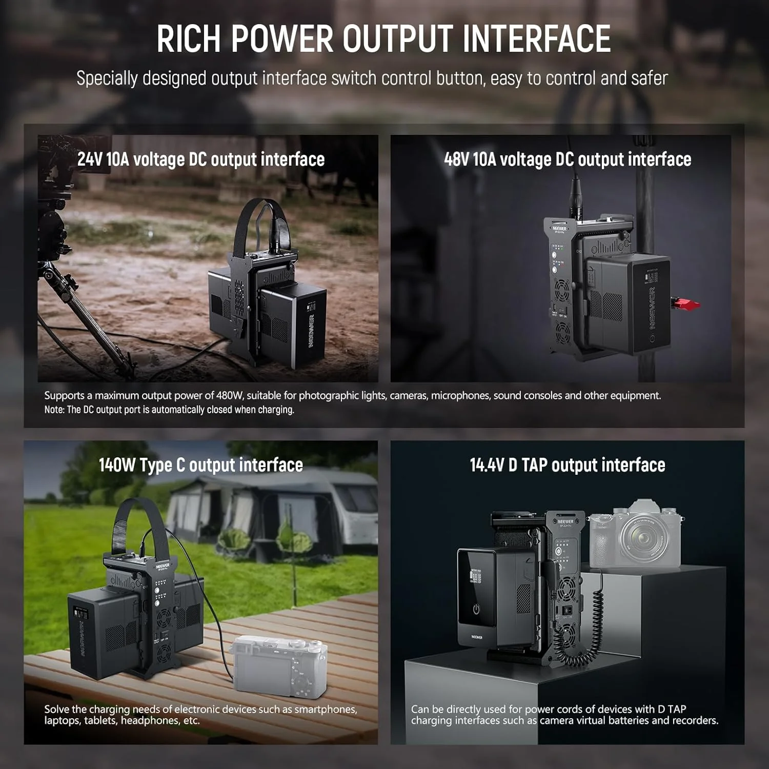 شارژر باتری وی مانت دو کاناله نیور با شارژ سریع 100 واتی PD USB C، خروجی های DC 48V/DC24V/100W PD/D TAP، شارژر فلزی چند منظوره سازگار با SmallRig PS099E VB99، BP-2CH Pro شارژر باتری وی مانت دو کاناله نیور با شارژ سریع 100 واتی PD USB C، خروجی های DC 48V/DC24V/100W PD/D TAP، شارژر فلزی چند منظوره سازگار با SmallRig PS099E VB99، BP-2CH Pro