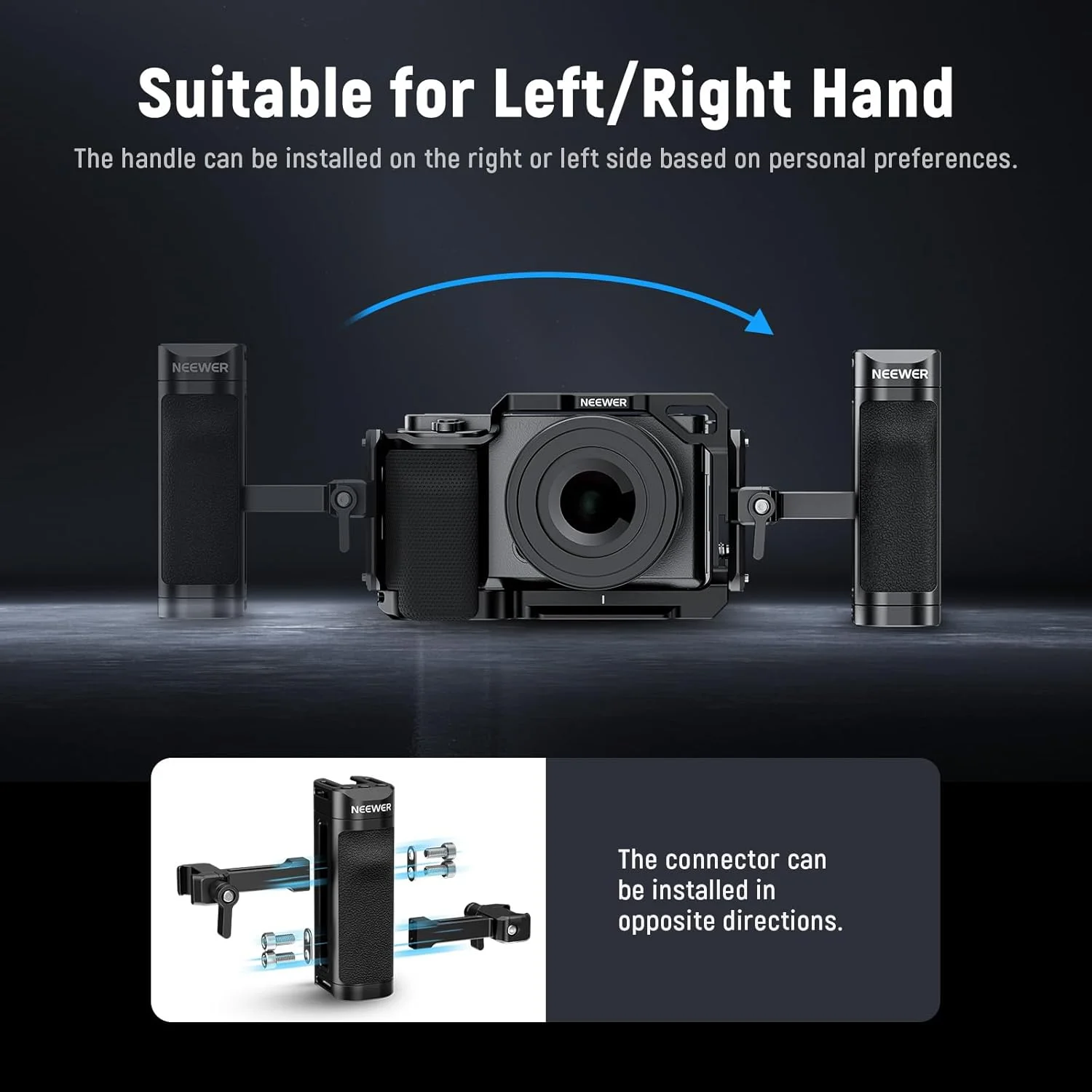 دستگیره جانبی ناتو کوچک نیور، دسته جانبی قفس دوربین سبک وزن با دستگیره سیلیکونی کانتور شده، گیره ناتو، رزوه 1/4 اینچی، کفشک سرد، تنظیم عمودی، سازگار با قفس های نیور و SmallRig، مدل CA068H