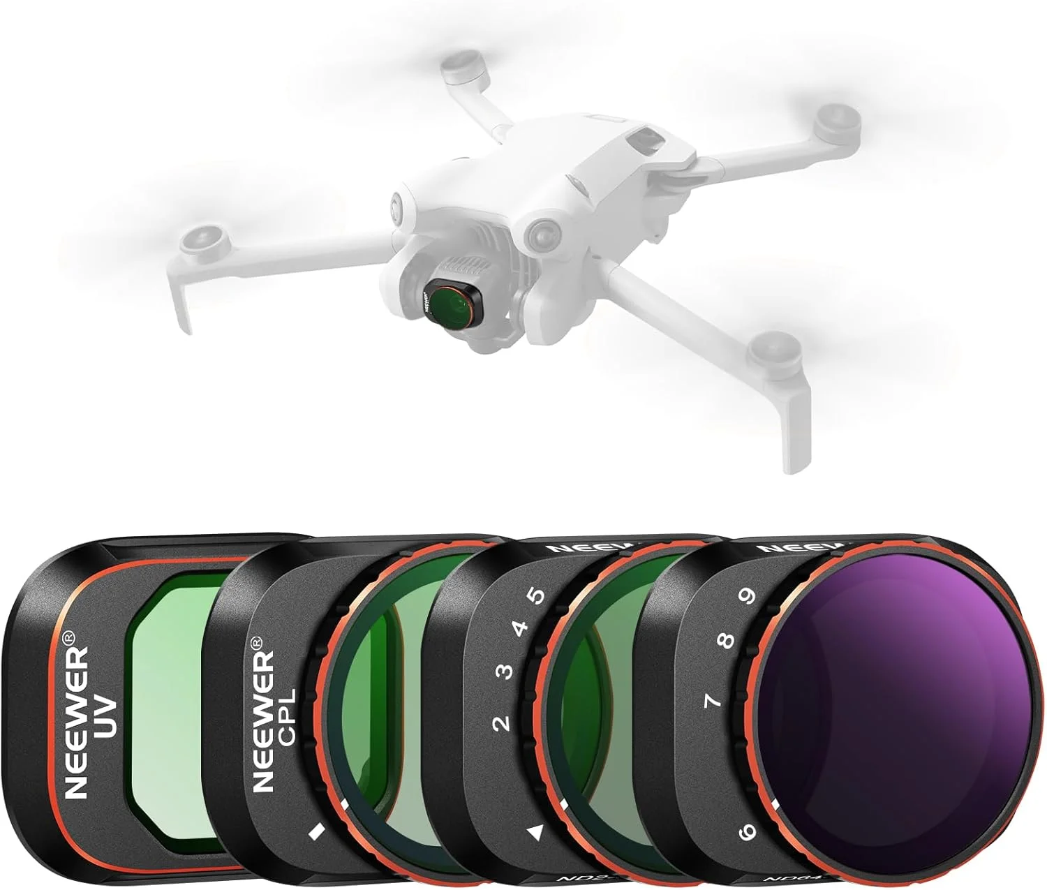 مجموعه فیلتر ND متغیر نیور سازگار با DJI Mini 4 Pro، بسته 4 عددی ND2-ND32 (1-5 استاپ)/ND64-ND512 (6-9 استاپ) فیلتر محدود VND/CPL/UV، شیشه اپتیکال HD با پوشش چند لایه/فریم آلومینیومی
