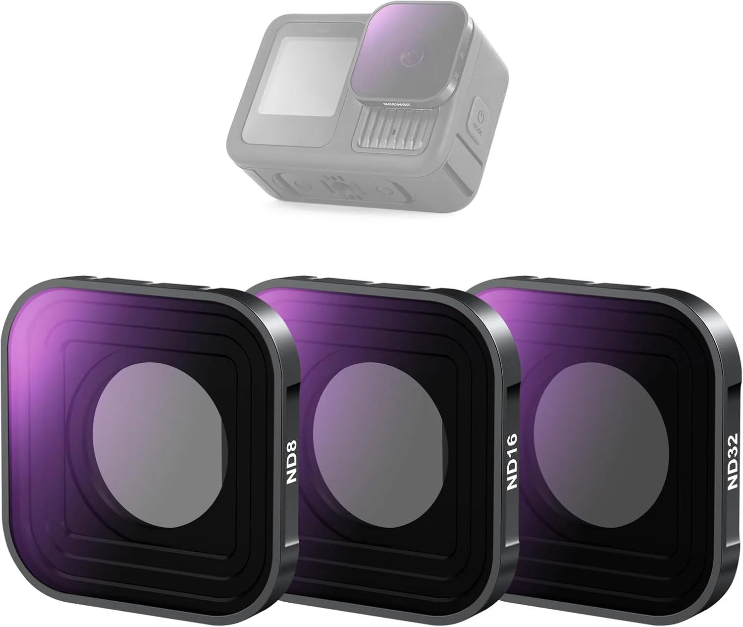 مجموعه فیلترهای ND نیوئر سازگار با GoPro Hero 13 12 11 10 9 (بسته 3 عددی)، کیت لوازم جانبی ND8 + ND16 + ND32 لنزهای عکاسی اکشن با شیشه اپتیکال HD چند لایه، FL-GP13