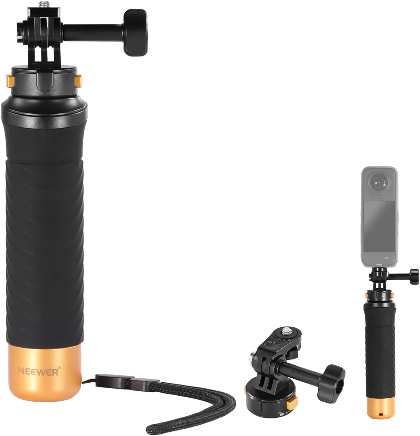 دسته شناور نگهدارنده دوربین اکشن نیور با آداپتور نصب سریع، آداپتور پیچ ¼ اینچی و بند مچی، کیت لوازم جانبی دسته زیر آب سازگار با GoPro Insta360 DJI، GP23