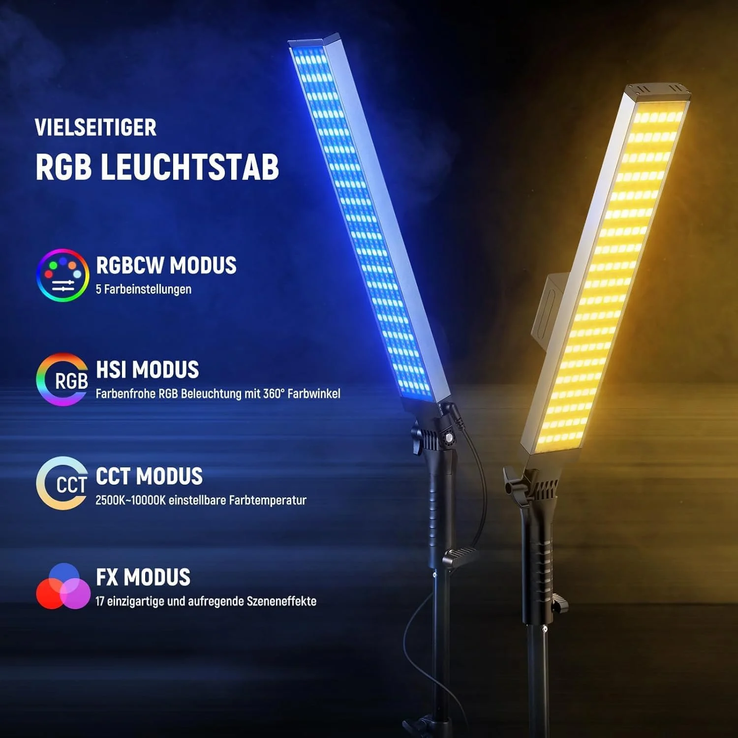 کیت نور استیک RGB جدید عکاسی، 2 عدد چراغ لوله ای LED ویدئویی با پایه، دیفیوزر، نور دیوار کم نور شونده 3250Lux 2500-10000K CRI95+/TLCI97 + کنترل APP / 2.4G/پنل برای پخش زنده