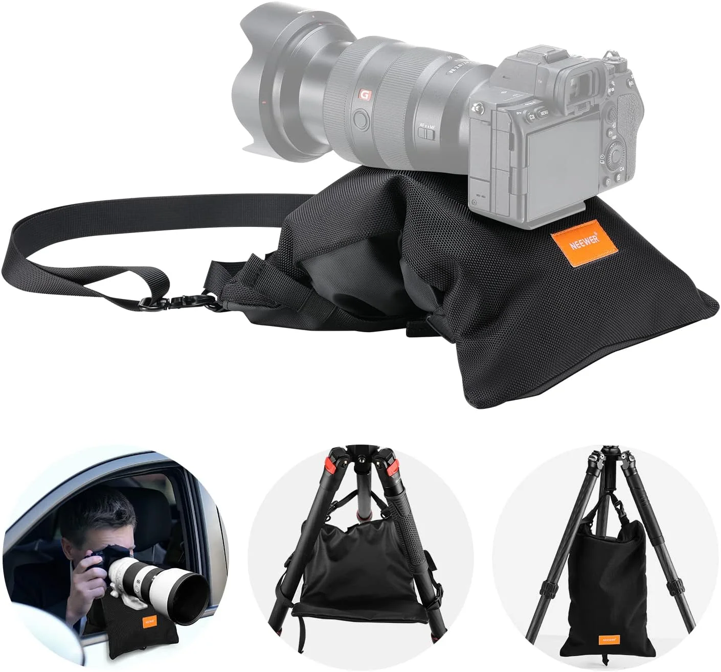 کیسه شن NEEWER برای عکاسی، 39.3x23.8 سانتی متر، کیف نگهداری دستی تاشو با بند شانه، کیسه زین/کیسه لوبیا/کیسه وزنه سه پایه پلی استر سنگین برای پشتیبانی از لنز دوربین و بازوهای بوم پایه نور