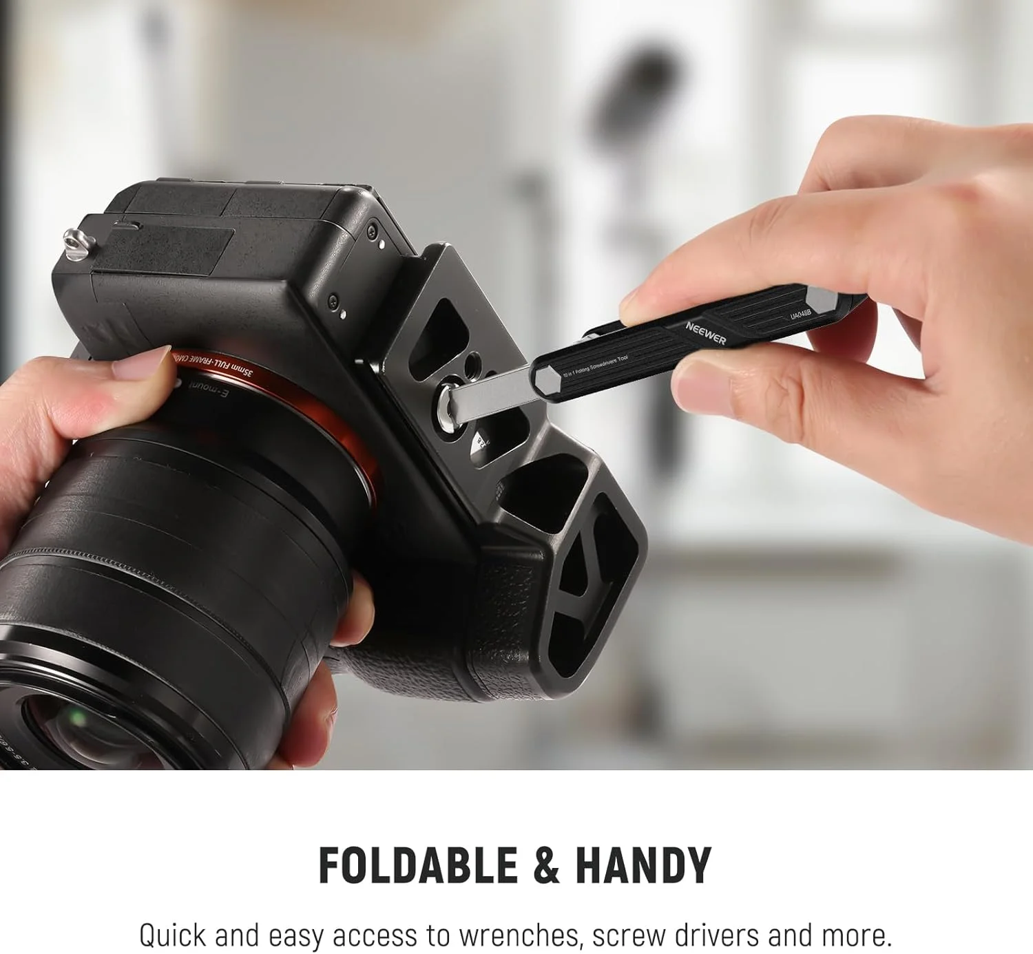 مجموعه ابزار پیچ گوشتی تاشو چند منظوره 10 در 1 نیور: 4 پیچ گوشتی، 6 آچار آلن، ابزار جیبی، سازگار با قفس دوربین SmallRig، سه پایه، صفحه QR، UA048B مشکی