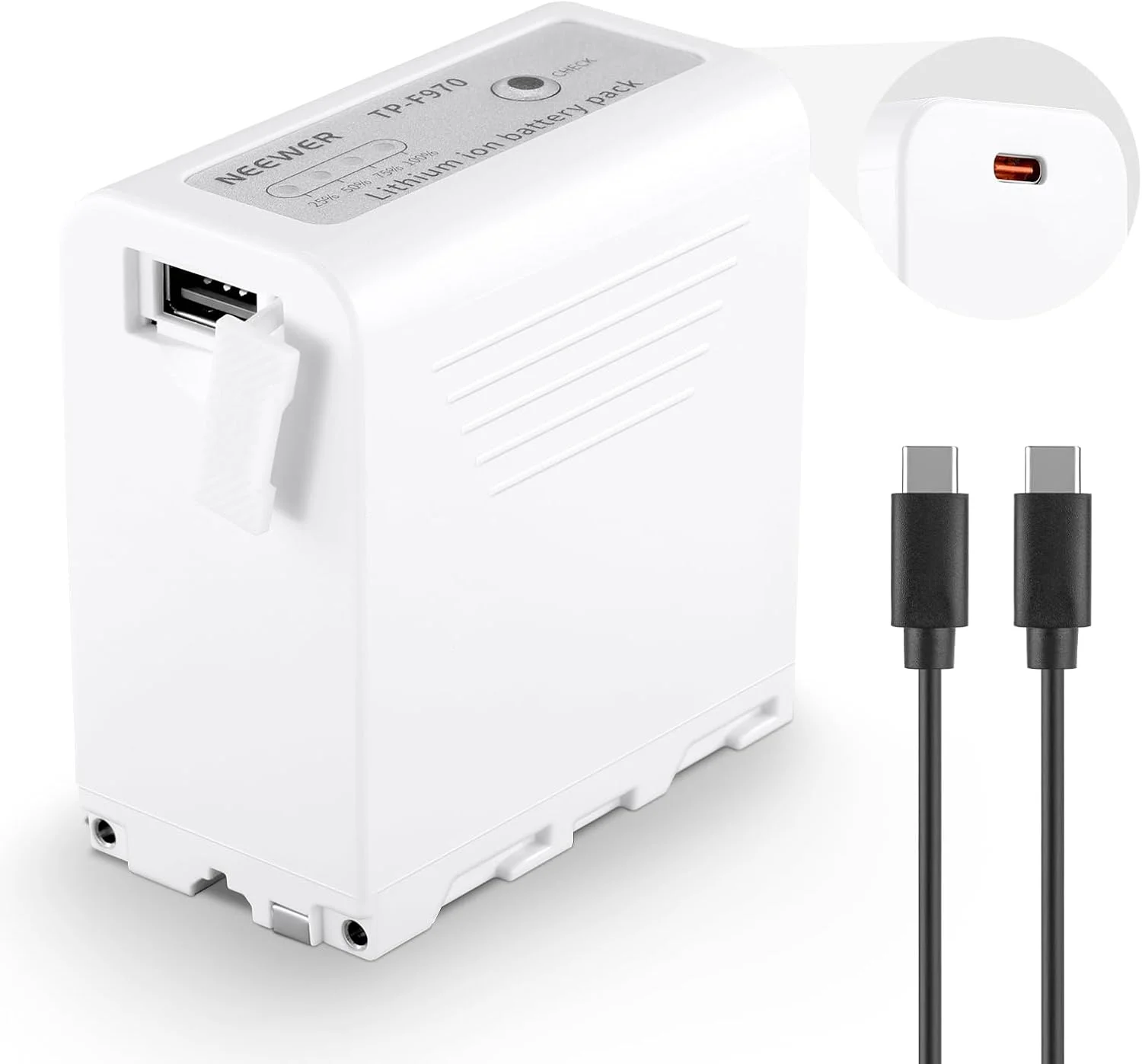 باتری جایگزین NEEWER 10500mAh NP-F970، زمان شارژ کامل 4.8 ساعته، کابل شارژ سریع 20W PD USB C، باتری قابل شارژ دوربین فیلمبرداری نور ویدئو مانیتور برای Sony NP-F550 F750 F950 F970