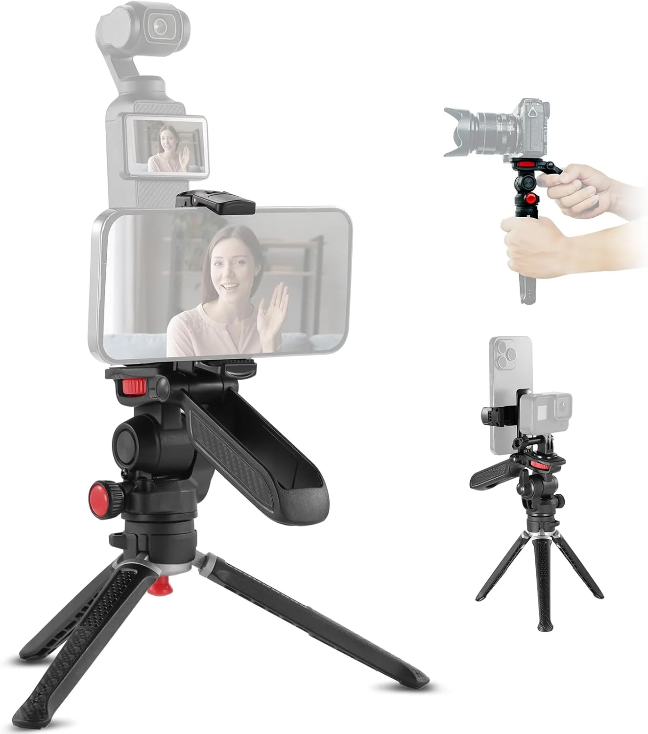 مینی سه پایه دوربین و گوشی نیوئر با دسته/نگهدارنده گوشی/آداپتور دوربین اکشن، چرخش 360 درجه