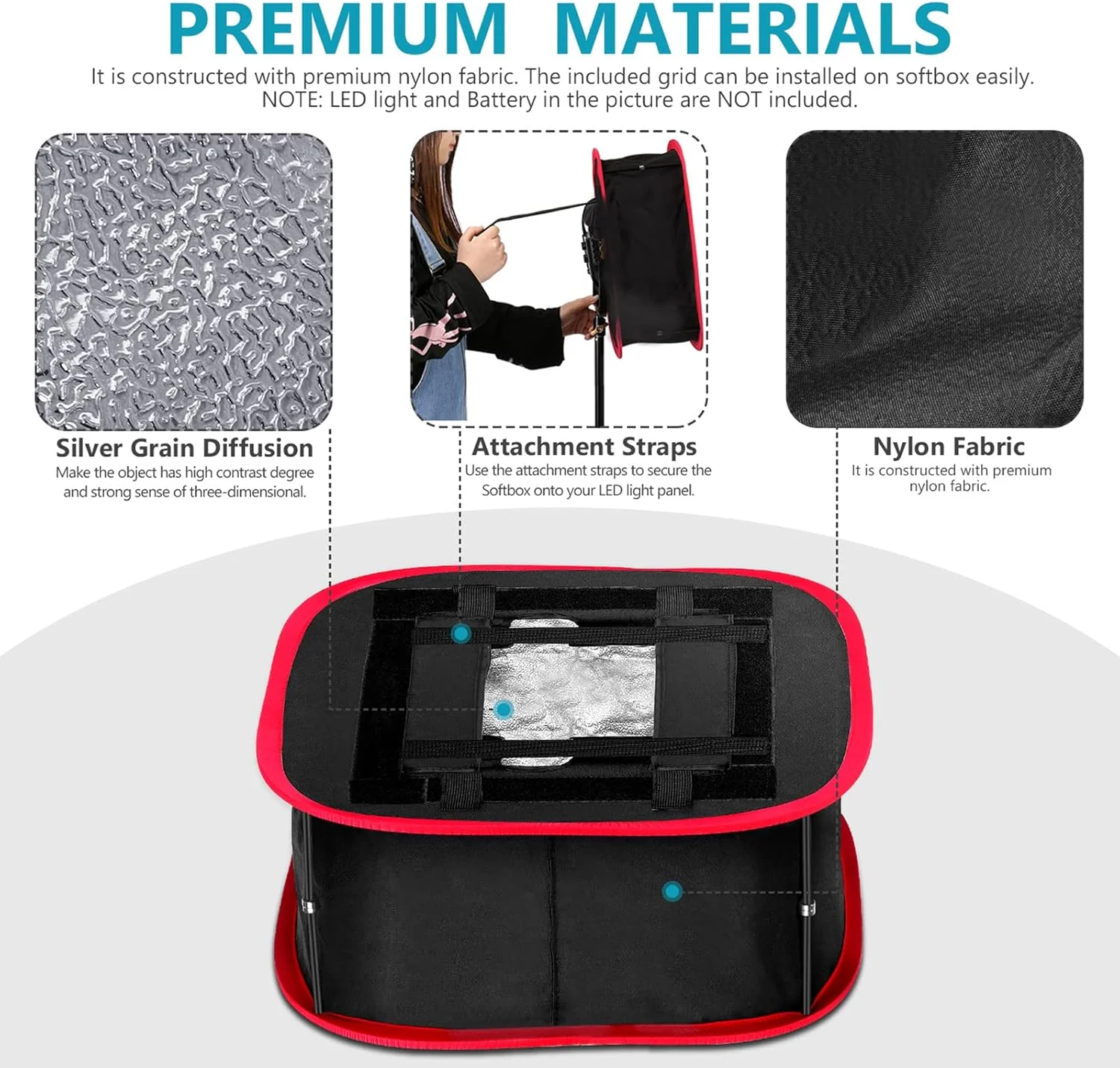 نرم باکس تاشو نور Neewer با گیره تسمه، گرید و کیف حمل سازگار با پنل های LED Neewer 480/660/530، دهانه 10 x 8.7 سانتی متر (مشکی + قرمز) نرم باکس تاشو نور Neewer با گیره تسمه، گرید و کیف حمل سازگار با پنل های LED Neewer 480/660/530، دهانه 10 x 8.7 سانتی متر (مشکی + قرمز)