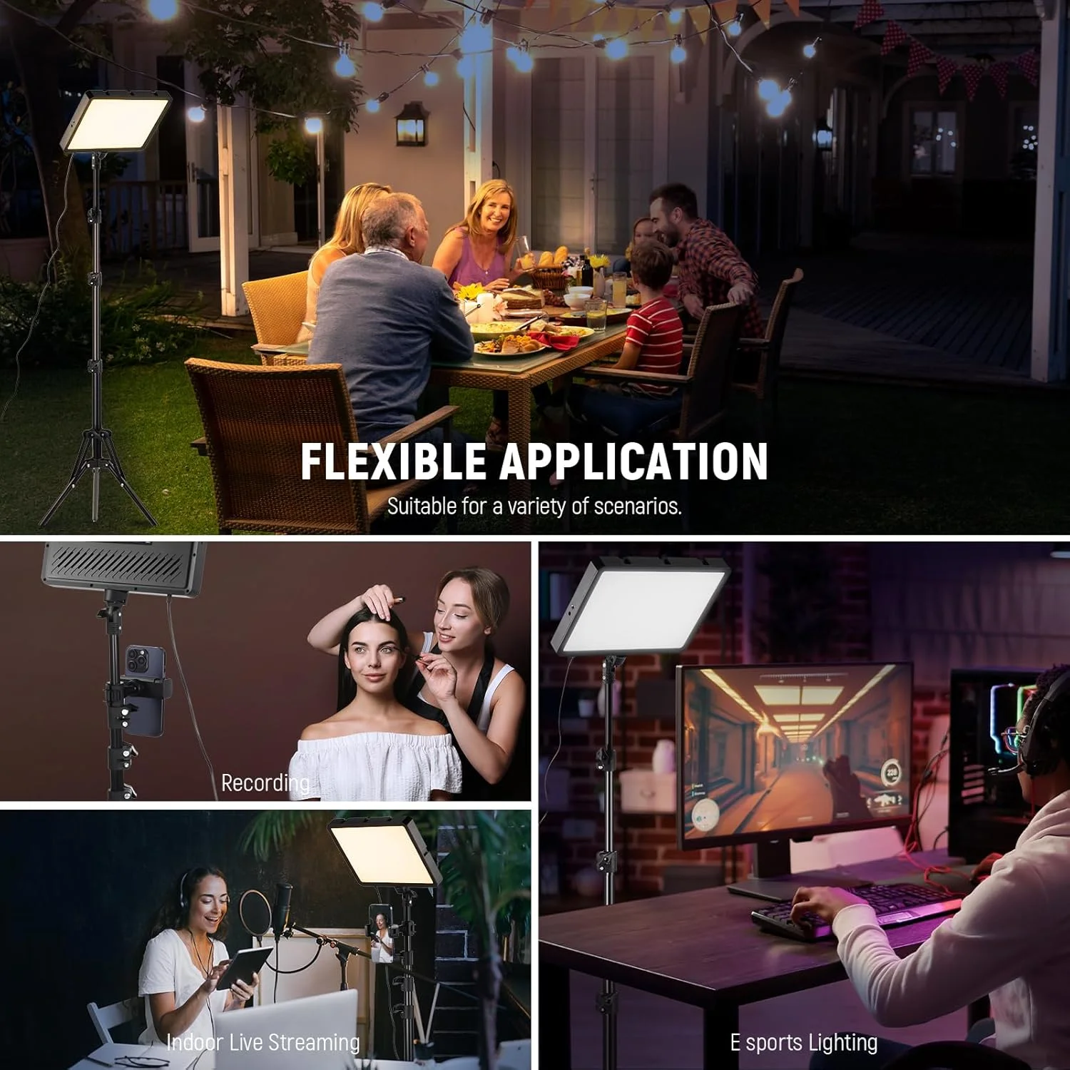 مجموعه 2 عددی پنل نور LED مدل NEEWER Basics به همراه پایه های سه پایه 150 سانتی متری و نگهدارنده تلفن، نورپردازی استودیویی دو رنگ 2700-6500K 850Lux با قابلیت تنظیم نور برای فیلمبرداری، ضبط و پخش زنده، BP300