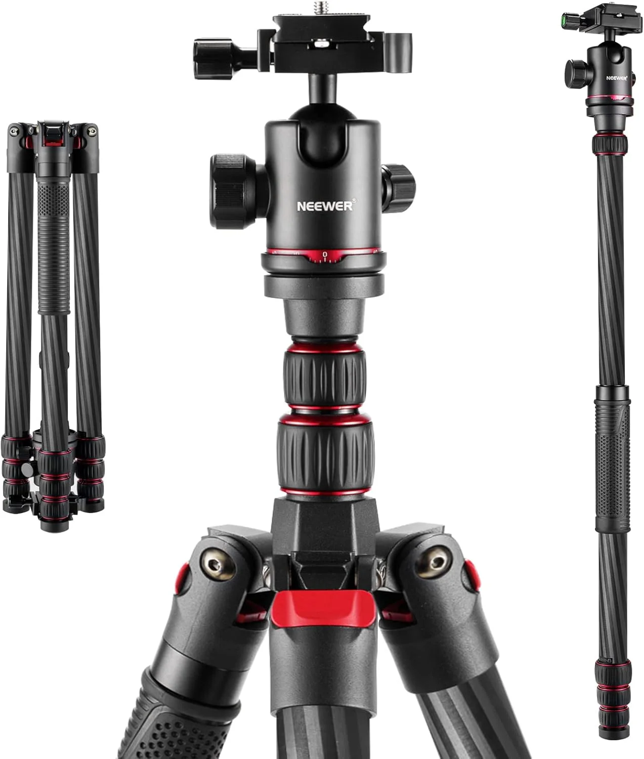سه پایه دوربین و تک پایه فیبر کربنی Neewer 79 اینچی با 2 محور مرکزی، هد توپی 360 درجه، صفحه کفشک سریع 1/4 اینچی و کیف برای دوربین DSLR، دوربین فیلمبرداری، مسافرت و کار، تحمل وزن تا 12 کیلوگرم سه پایه دوربین و تک پایه فیبر کربنی Neewer 79 اینچی با 2 محور مرکزی، هد توپی 360 درجه، صفحه کفشک سریع 1/4 اینچی و کیف برای دوربین DSLR، دوربین فیلمبرداری، مسافرت و کار، تحمل وزن تا 12 کیلوگرم