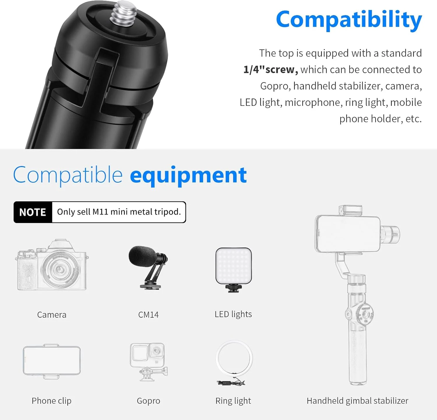 سه پایه فلزی کوچک NEEWER برای GoPro Insta360 DJI، پایه رومیزی، سه پایه رومیزی قابل حمل سازگار با دسته گیمبال، تثبیت کننده، دوربین DSLR