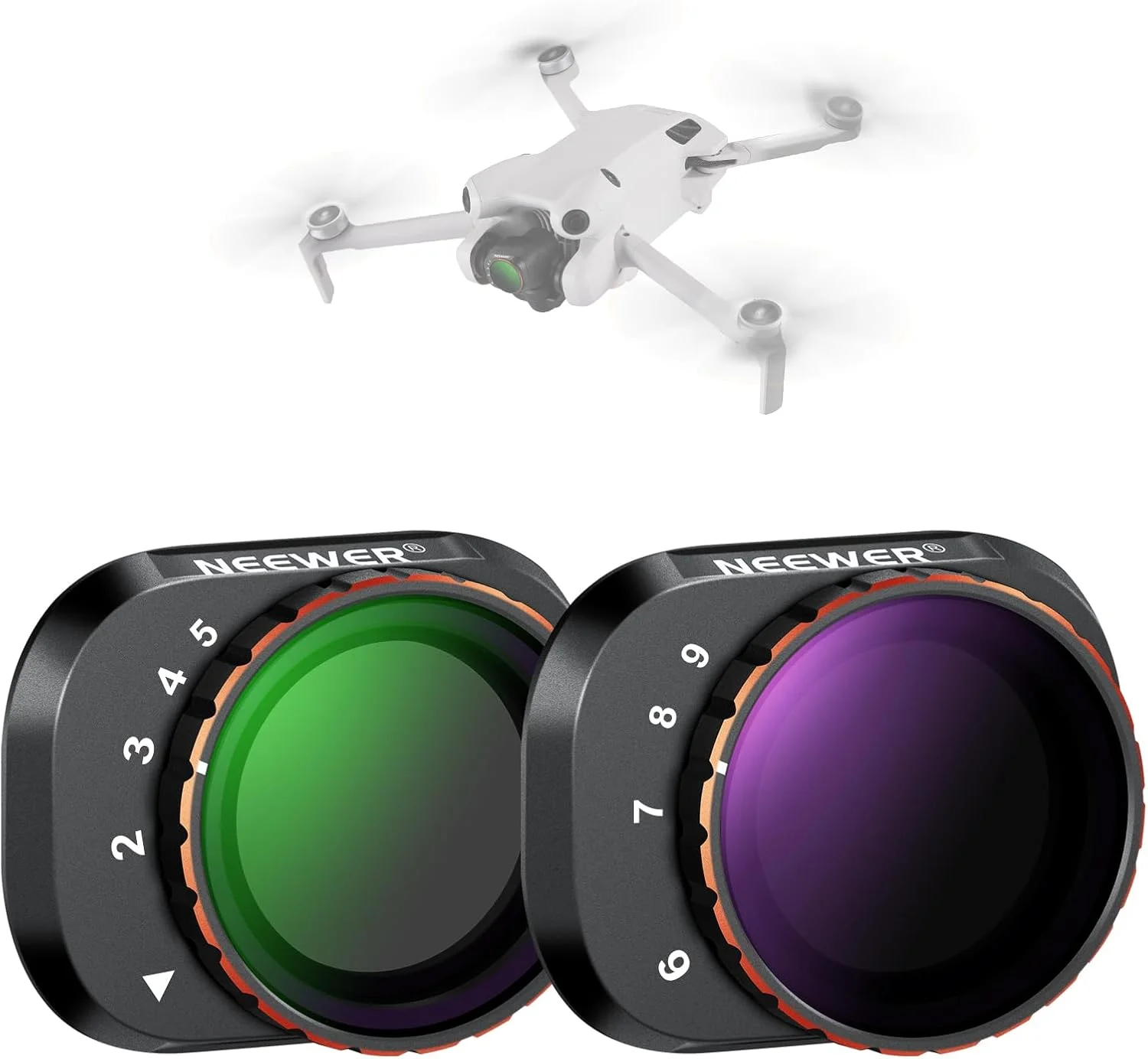 مجموعه فیلتر ND متغیر نیور سازگار با DJI Mini 4 Pro، ND2-32 (1-5 استاپ) + ND64-512 (6-9 استاپ) شیشه اپتیکال HD چند لایه لوازم جانبی لنز دوربین پهپاد عکاسی هوایی و ضبط ویدیو