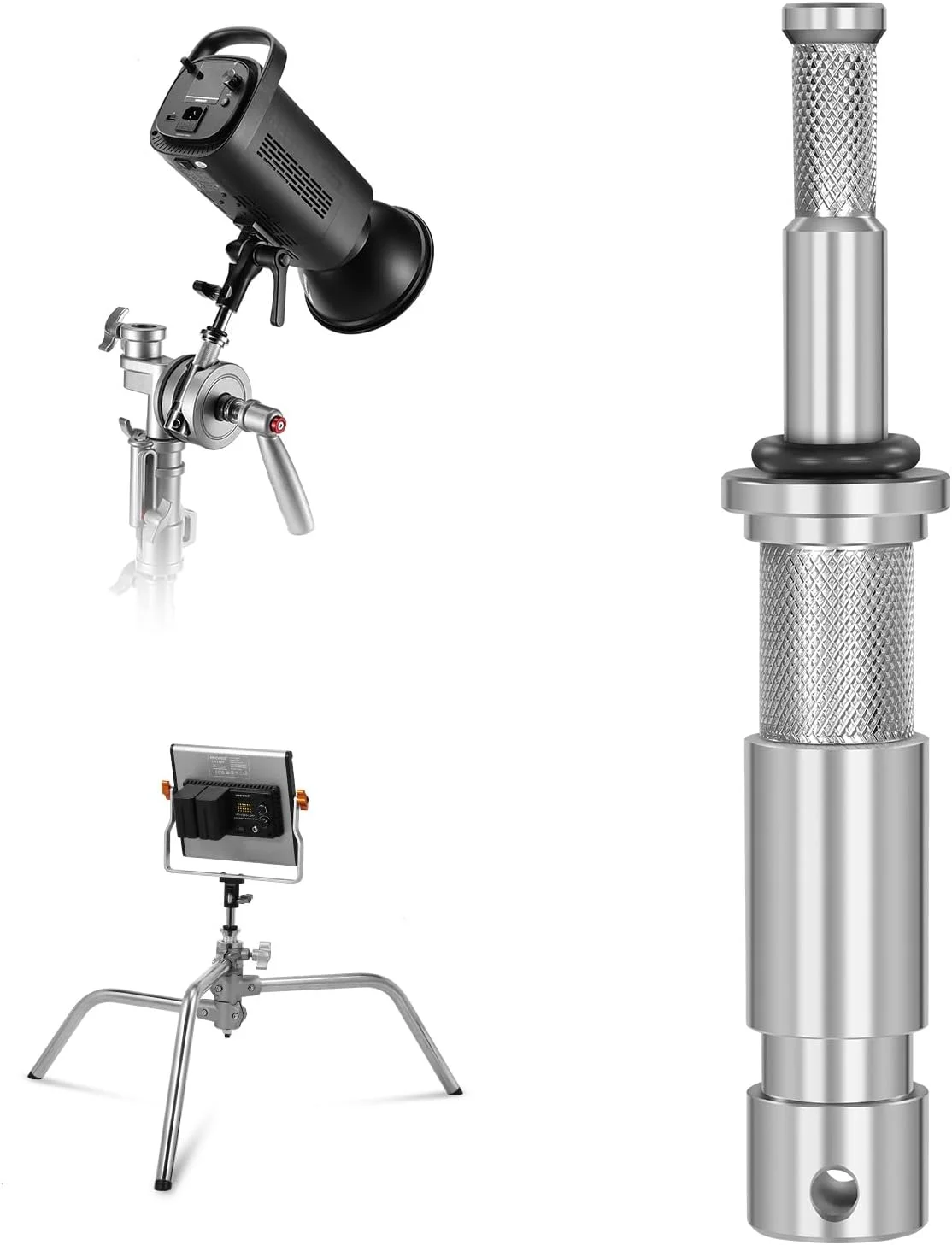 تبدیل کننده نرو مادگی جونیور به بیبی، پلاگ جونیور 28 میلی‌متری به پلاگ بیبی 16 میلی‌متری، آداپتور پایه برای پایه C، پایه نور مستحکم، گیره تلویزیون، پایه لاک پشتی، UA027