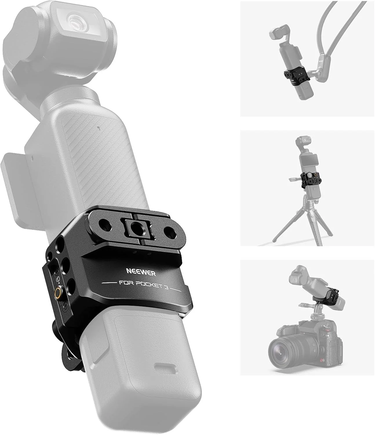 محافظ دوربین گیمبال NEEWER Pocket 3، آلیاژ آلومینیوم، دستگاه ضبط ویدئو با آداپتور لوازم جانبی دوربین اکشن، رزوه 1/4 اینچی، سازگار با DJI Osmo Pocket 3 Creator Combo، مورد نیاز، AC009