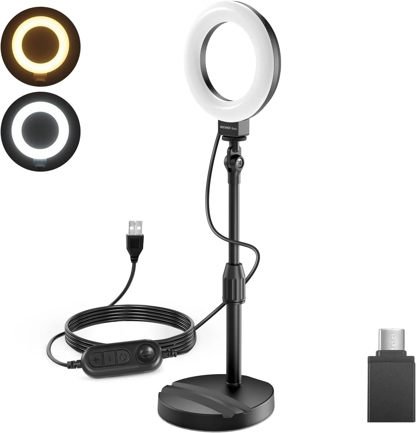 نور حلقه ای رومیزی NEEWER BASICS با پایه و نگهدارنده گوشی، نور سلفی LED 10 واتی سازگار با آیفون برای ضبط ویدیو، وب کم لپ تاپ، نورپردازی کنفرانس ویدیویی، آرایش، مشکی BR60 نور حلقه ای رومیزی NEEWER BASICS با پایه و نگهدارنده گوشی، نور سلفی LED 10 واتی سازگار با آیفون برای ضبط ویدیو، وب کم لپ تاپ، نورپردازی کنفرانس ویدیویی، آرایش، مشکی BR60